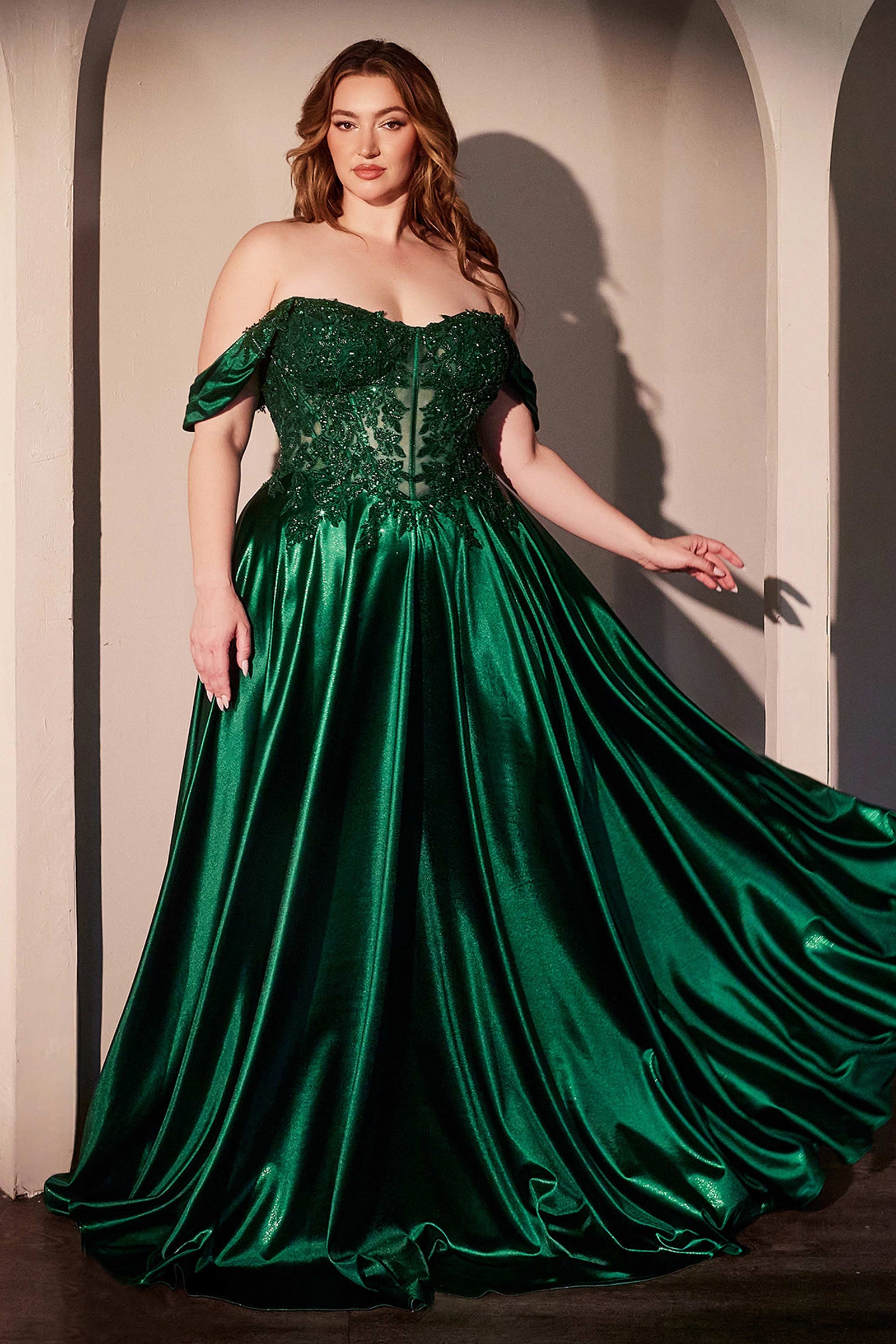 Elegant Bronwyn Gown - Off-the-Shoulder Lace & Satin A-Line Dress for Weddings, Prom & Special Occasions