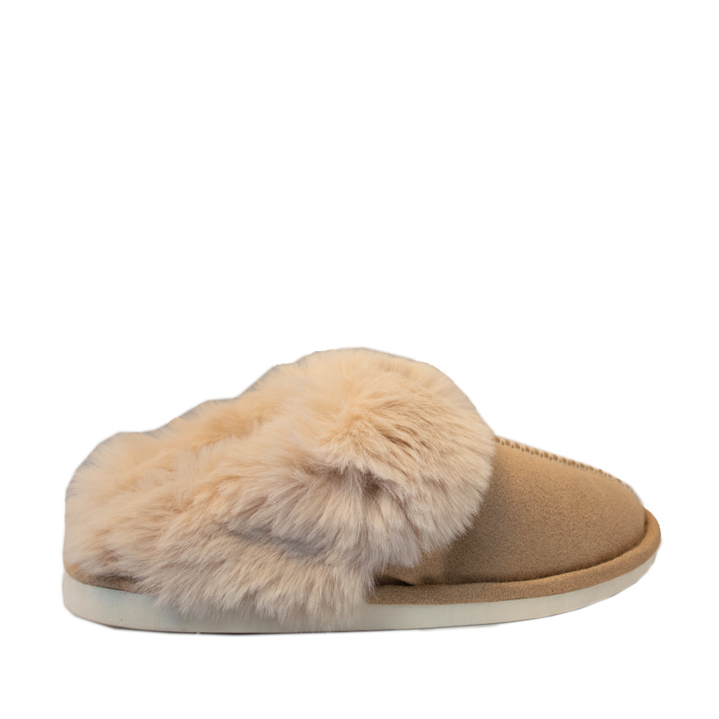 FLOOF Women's Warm Plush Furry Slippers - Cozy Indoor/Outdoor House Shoes for Winter - Khaki Color for Comfort & Style