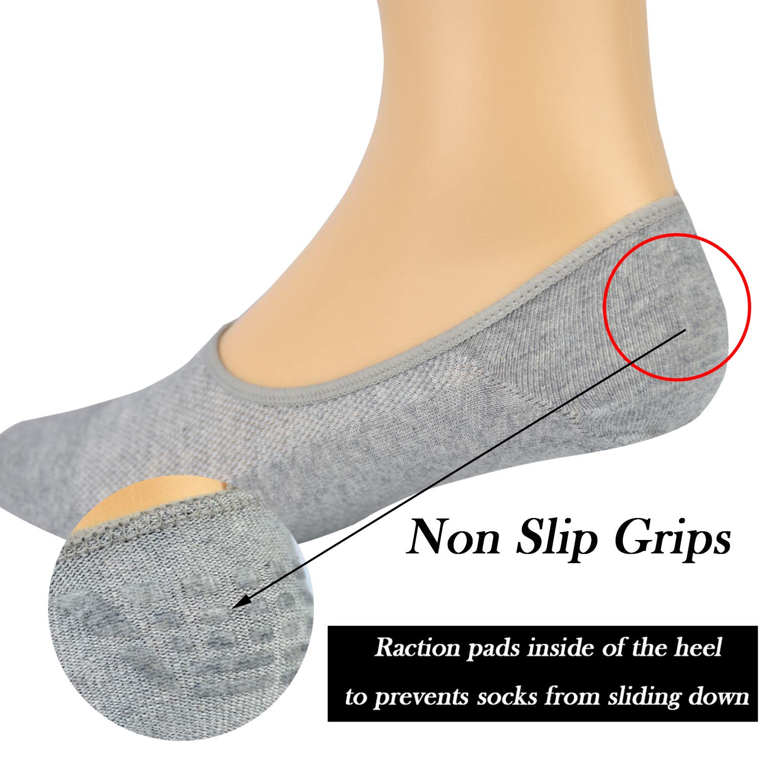 JORMATT Genuine Men's No Show Socks - Low Cut Cotton Loafer & Sneaker Socks with Non-Slip Grips - Breathable & Comfortable for Casual Wear, Work, and Sports