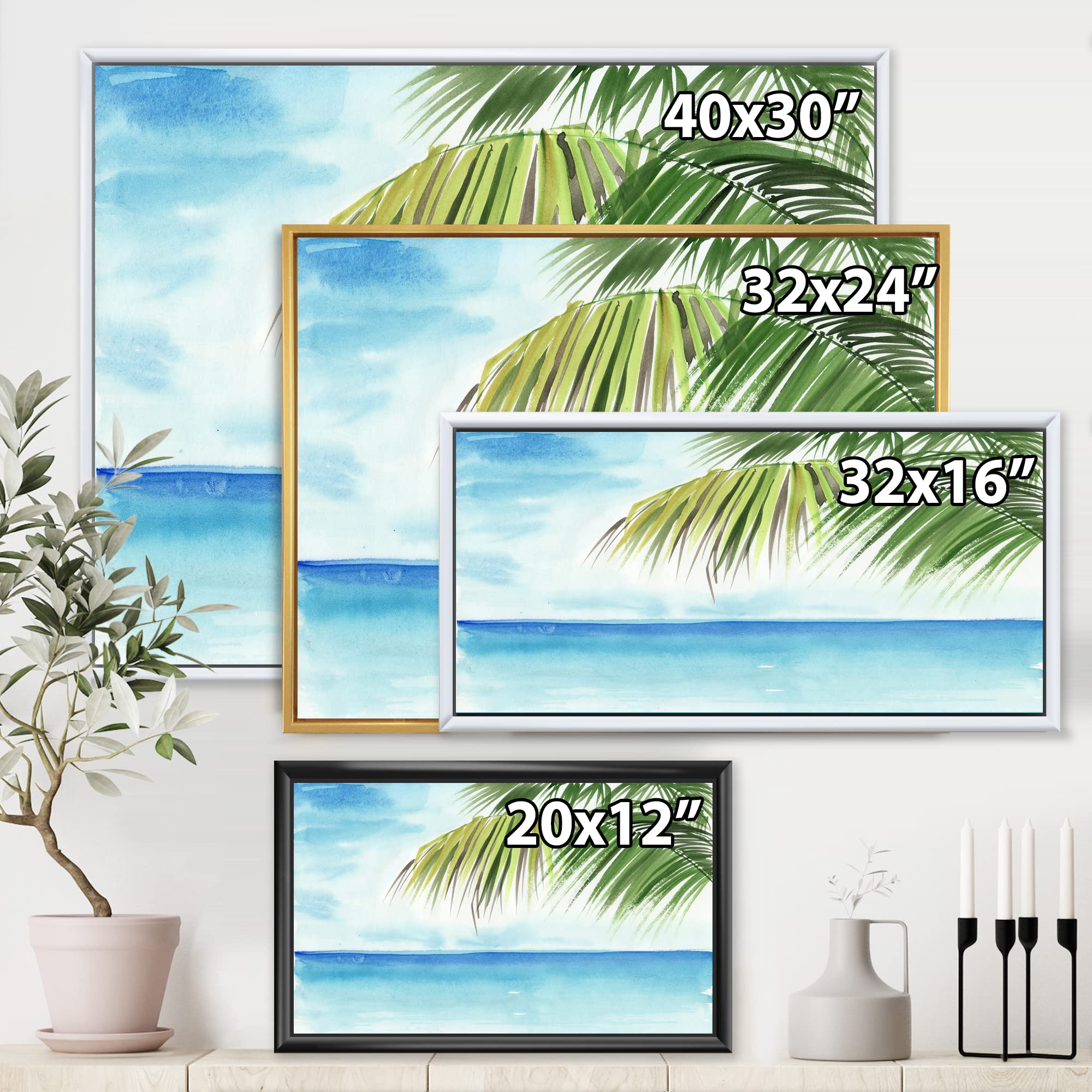 DesignQ Palm Beach Resort At Dawn III - Nautical Coastal Framed Canvas Wall Art Print for Living Room, Bedroom & Office Decor | Beach House Wall Decor | Ocean Themed Home Art