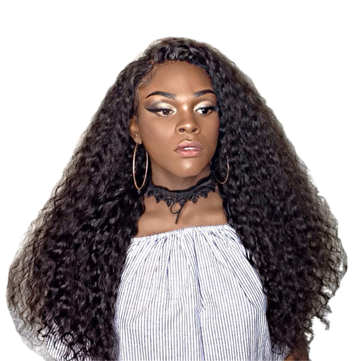 Andongnywell Kinky Curly Lace Front Wig - Natural Looking Human Hair Wigs for Black Women - Heat Resistant Synthetic Hairpiece for Daily Wear & Special Occasions