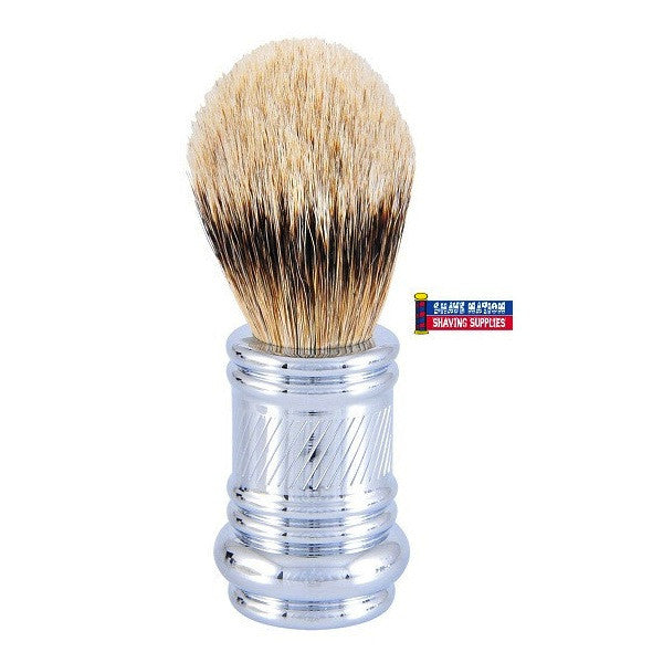 Premium Merkur Silvertip Badger Shaving Brush with Chrome Barber Pole Handle - Luxury Wet Shaving for Men, Perfect for Home & Travel Grooming Kits