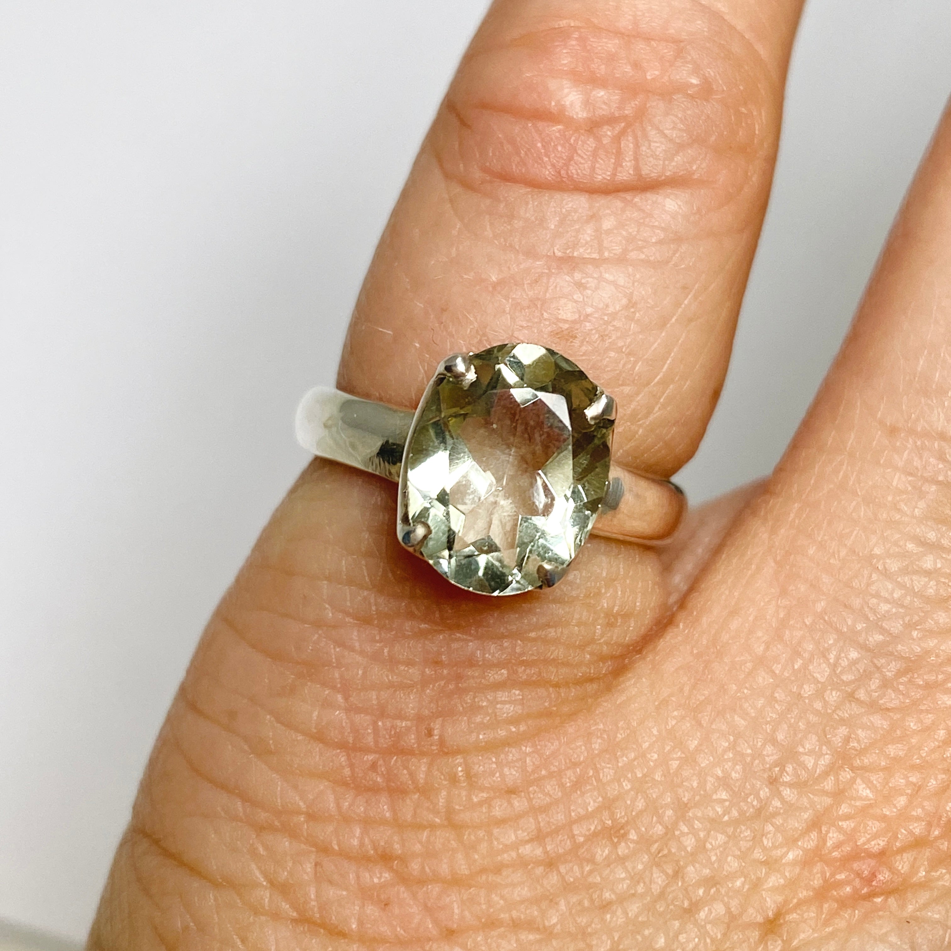 Prasiolite (Green Amethyst) Oval Faceted Ring - Size 4.5 - PRGJ626 - Elegant Jewelry for Women, Perfect for Weddings, Anniversaries & Special Occasions