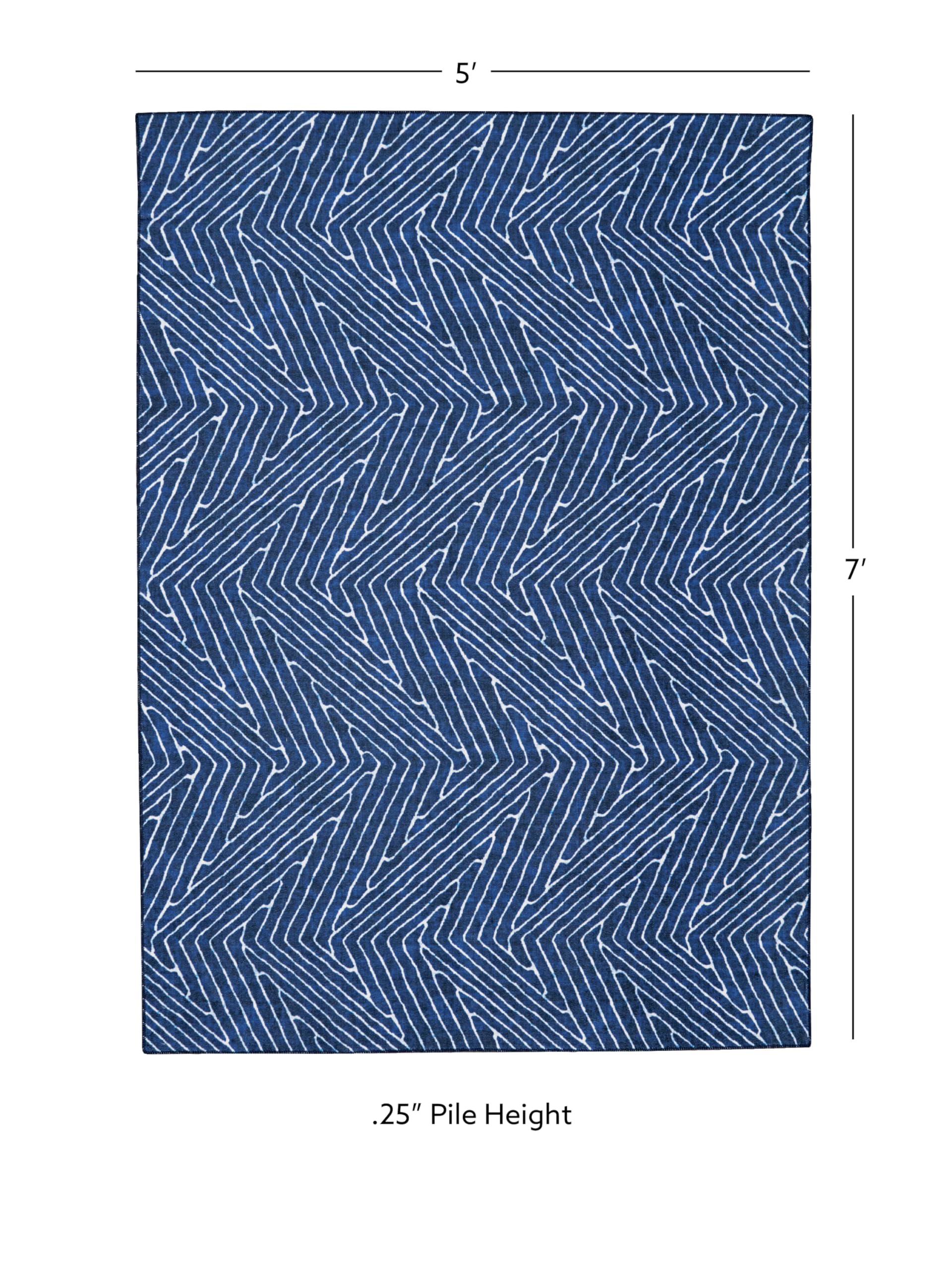 Linon Home Decor Washable Area Rug 5' x 7' - Varishna Blue & Ivory Indoor/Outdoor Rug for Living Room, Bedroom, Patio - Machine Washable & Stain Resistant