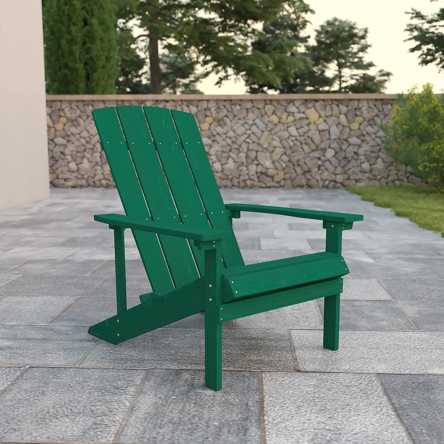 Flash Furniture Charlestown Commercial Grade Indoor/Outdoor Adirondack Chair - Weather Resistant Durable Poly Resin Deck & Patio Seating in Green - Perfect for Backyard, Garden, Poolside & Beach Relaxation