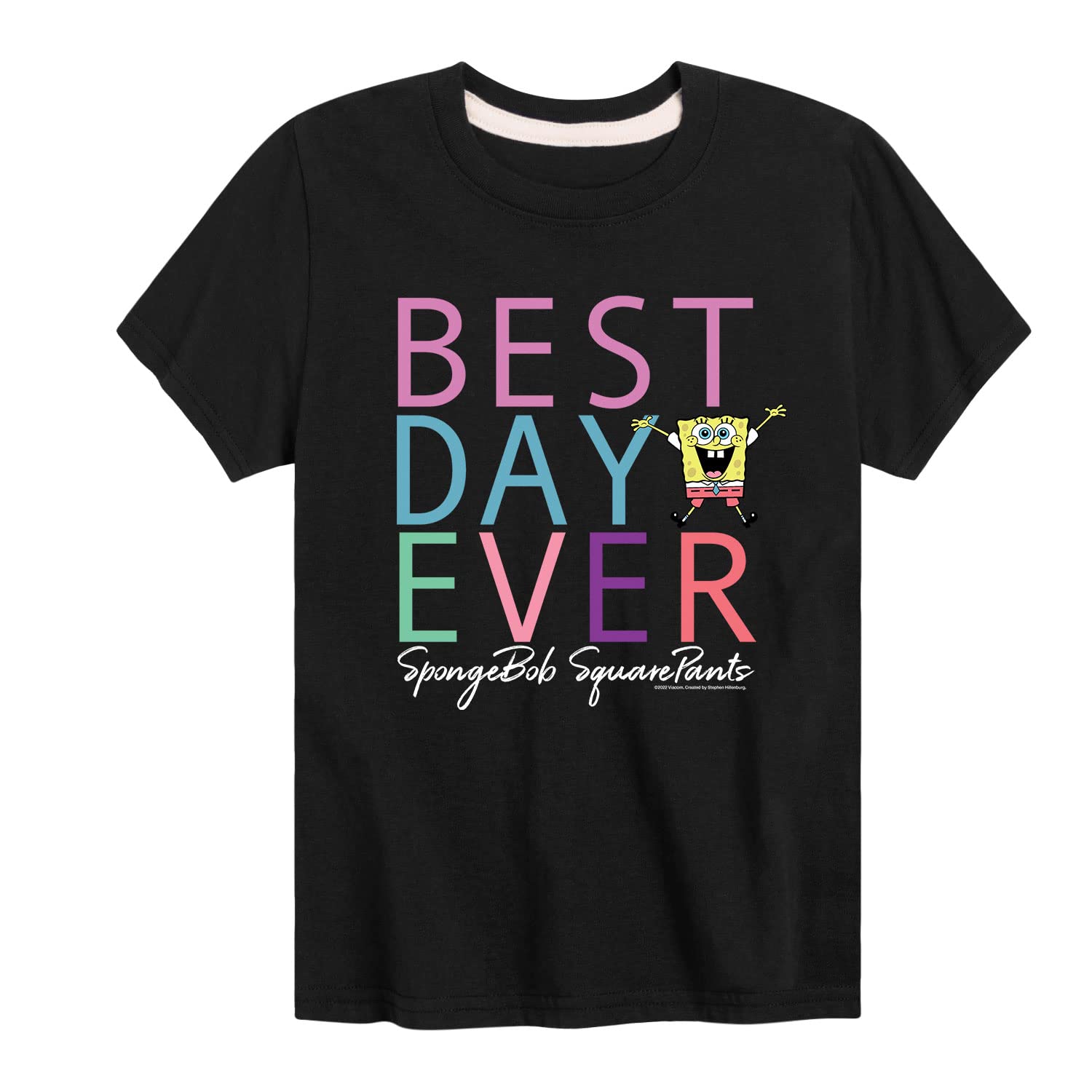 HYBRID APPAREL Spongebob Squarepants Best Day Ever Graphic T-Shirt for Toddler & Youth - Soft Cotton Short Sleeve Tee for Playdates, Birthday Parties & Casual Wear