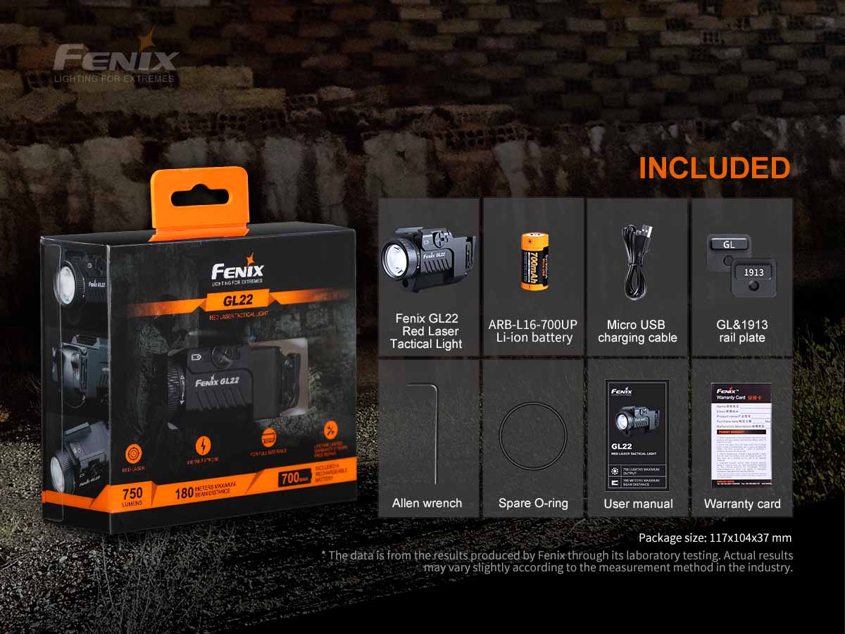 Fenix GL22 Tactical Flashlight with Red Laser Sight - Compact Weapon Light for Pistols, Rifles & Hunting - Perfect for Home Defense, Law Enforcement & Outdoor Adventures