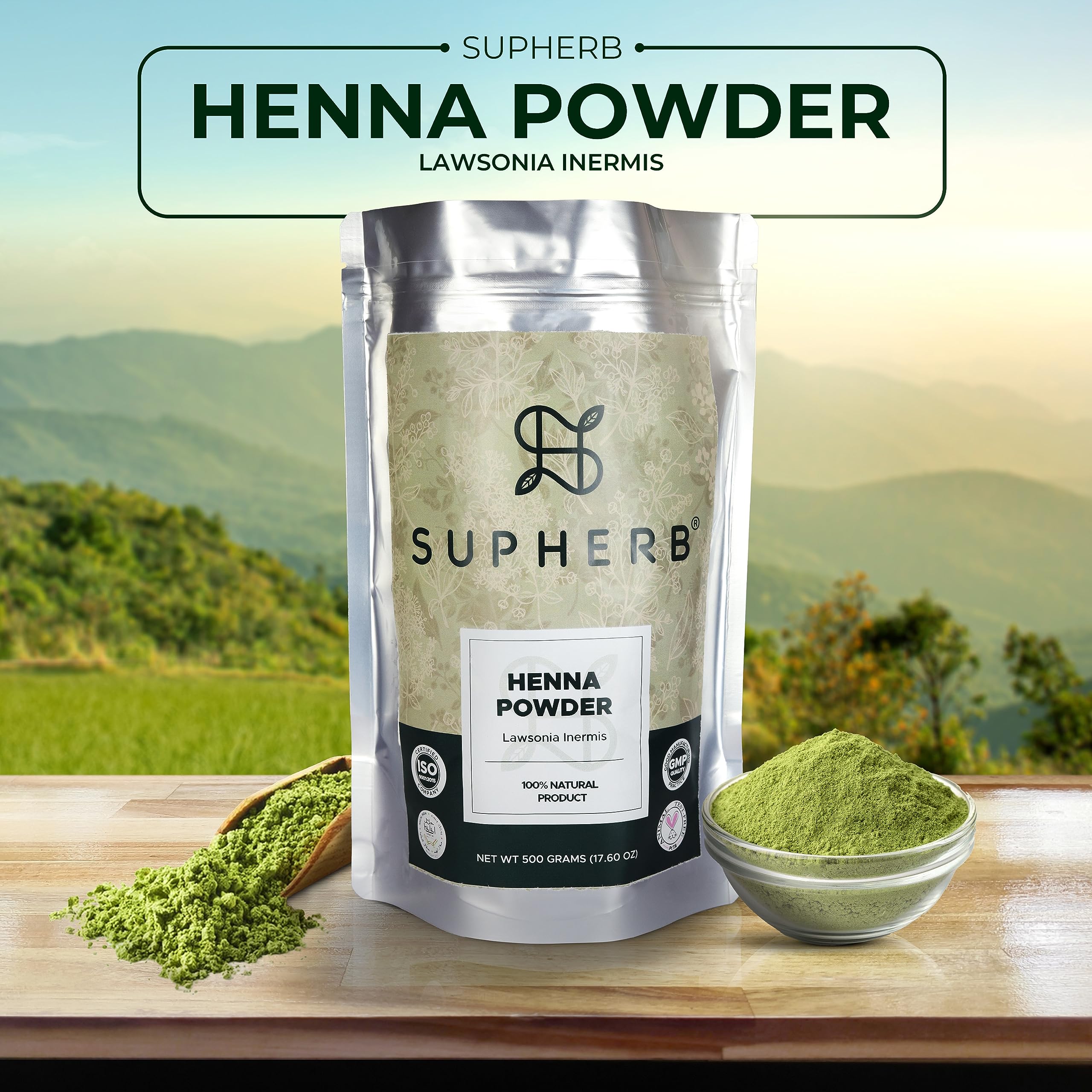 SUPHERB 100% Pure Organic Henna Powder for Natural Hair Color & Conditioning - Chemical-Free, No Preservatives - 500g for Men & Women - Perfect for DIY Hair Dye, Gray Coverage & Ayurvedic Hair Care