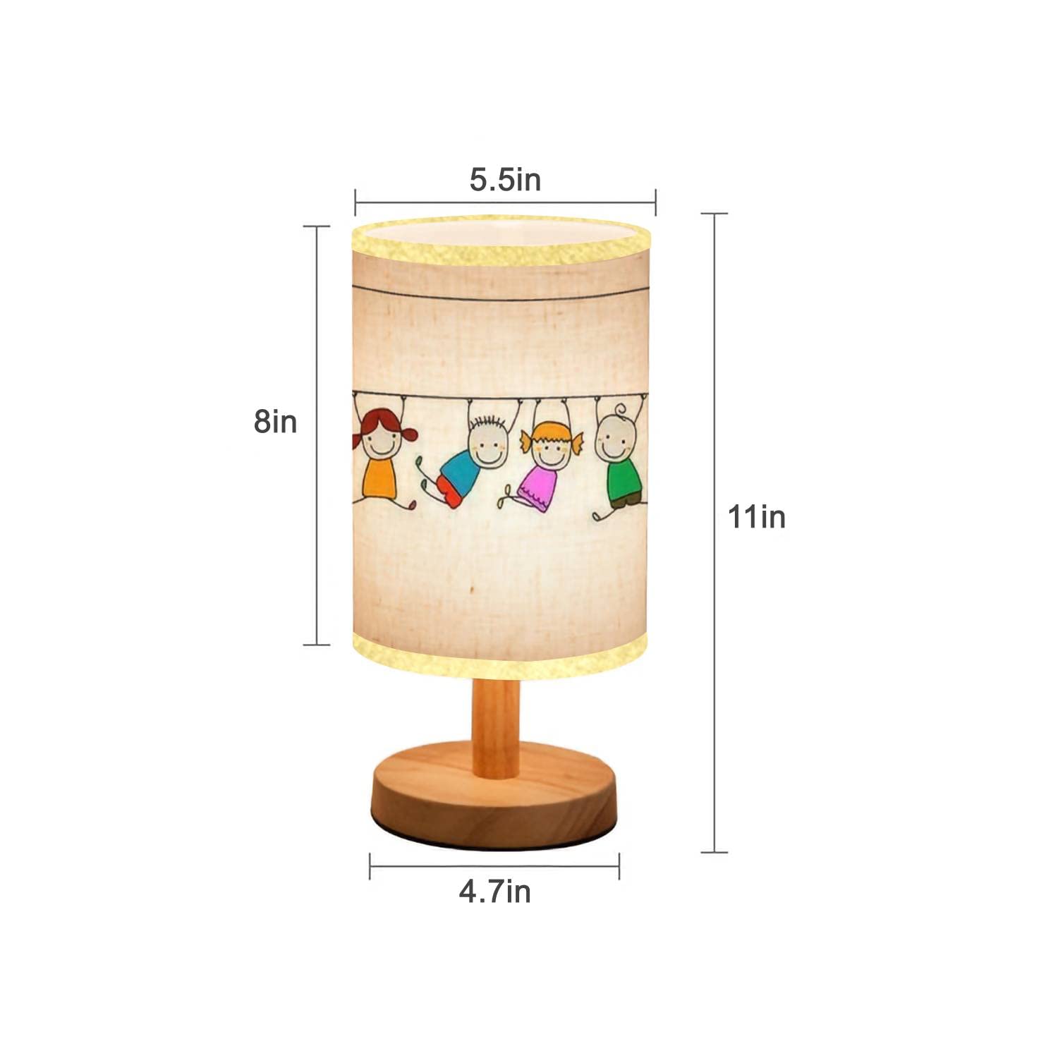 Minimalist Wooden Nightstand Lamp with Flaxen Fabric Shade - Happy Kids Design Bedside Table Lamp for Bedroom, Living Room & Nursery - Perfect for Reading, Relaxing & Creating Cozy Atmosphere