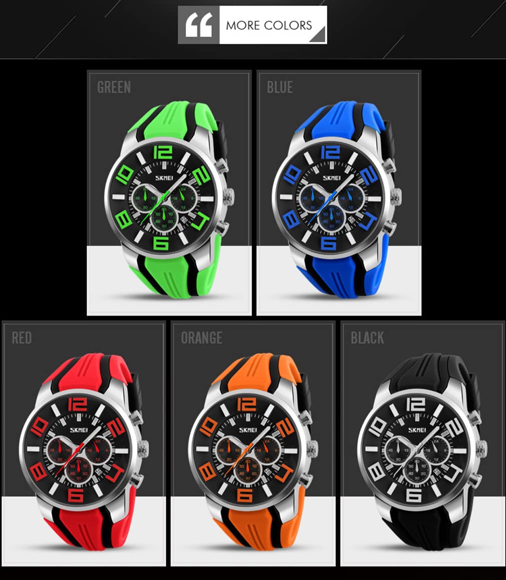 SKMEI Men's Waterproof Sports Watch - Large Face Analog Quartz Chronograph with Silicone Band, Luminous Hands, Luxury Black Design - Perfect for Running, Gym, Outdoor Activities & Casual Wear