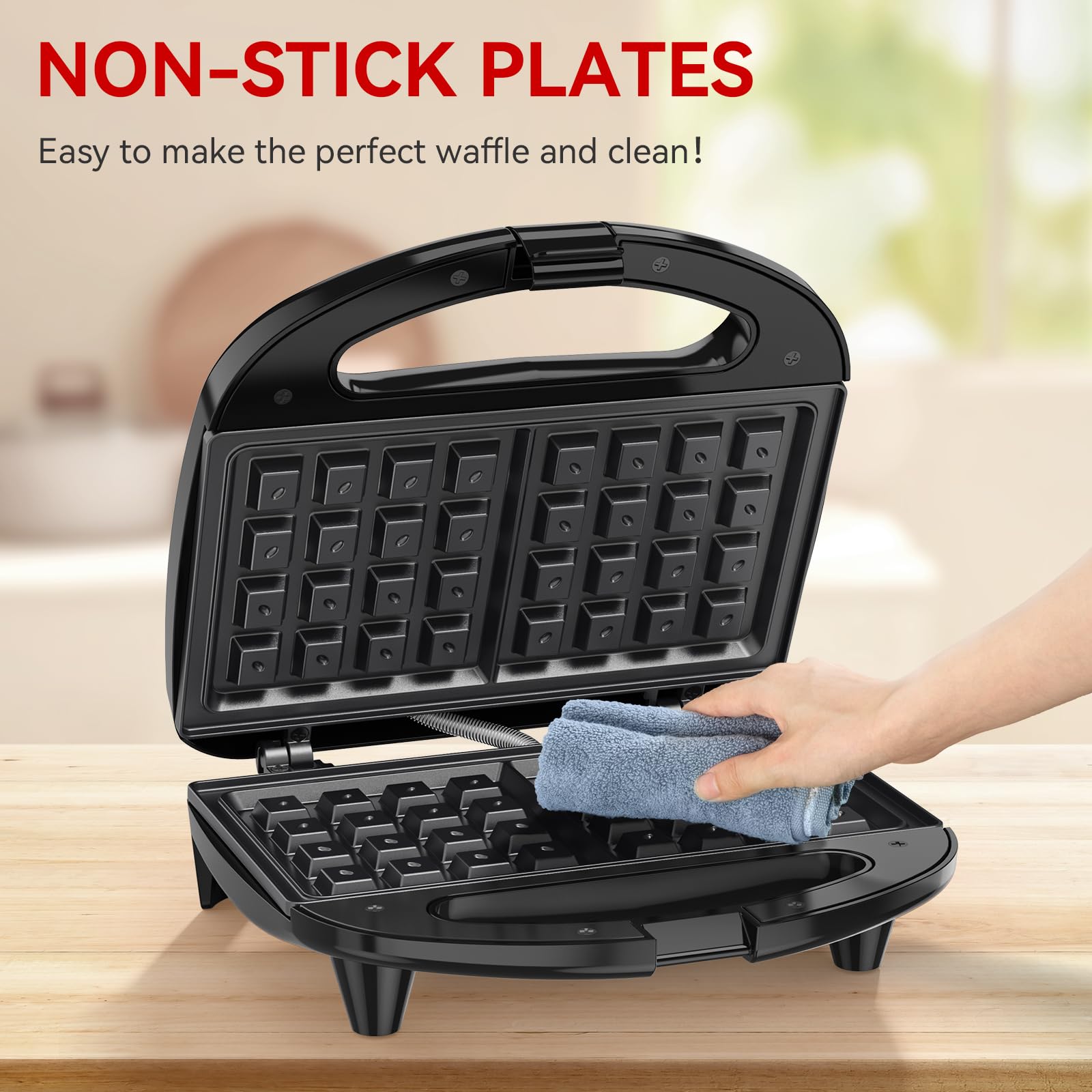 Non-Stick Belgian Waffle Maker - 2 Slice Waffle Iron with Indicator Lights, 750W, PFOA Free - Perfect for Breakfast, Brunch & Snacks - Ideal for Home, Office & Camping Use