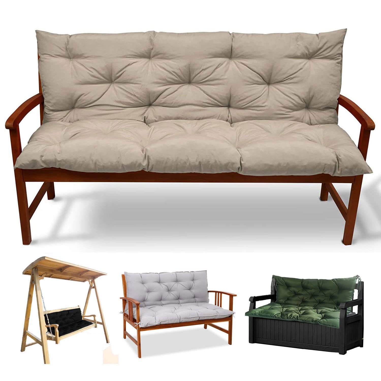 Premium 3-Seater Swing Cushion - High Density Waterproof Indoor/Outdoor Bench Cushion for Patio, Garden & Deck Furniture - Comfortable Beige Lounger Cushion (40