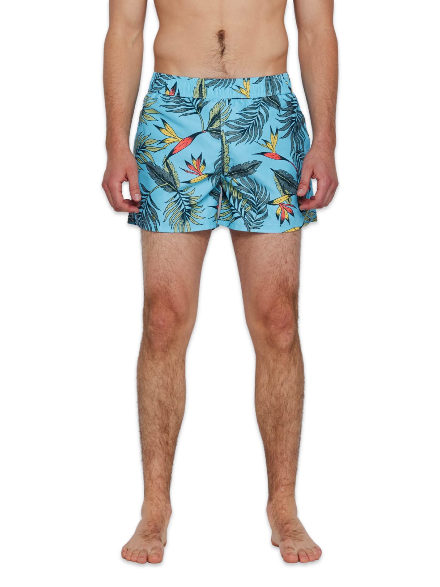 Blue Palm Volley Swim Shorts for Men - Quick Dry Beach Shorts with Pockets - Perfect for Swimming, Surfing, and Summer Vacations