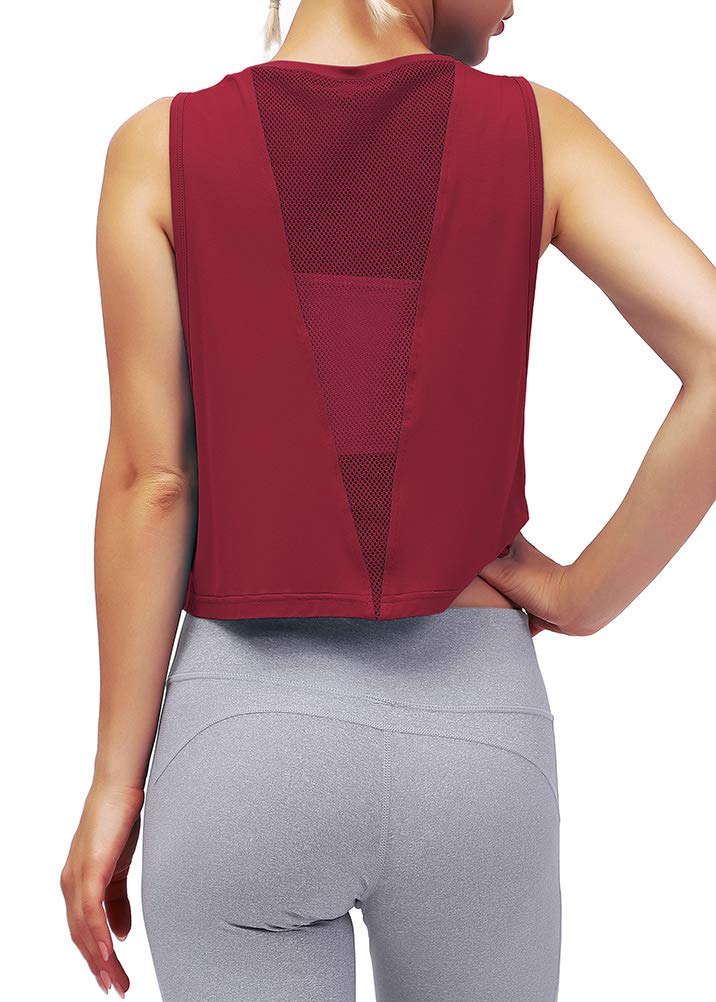 Breathable Mippo Women's Mesh Back Workout Crop Top - Loose Fit Gym & Running Tank Top for Yoga, Fitness & Casual Wear
