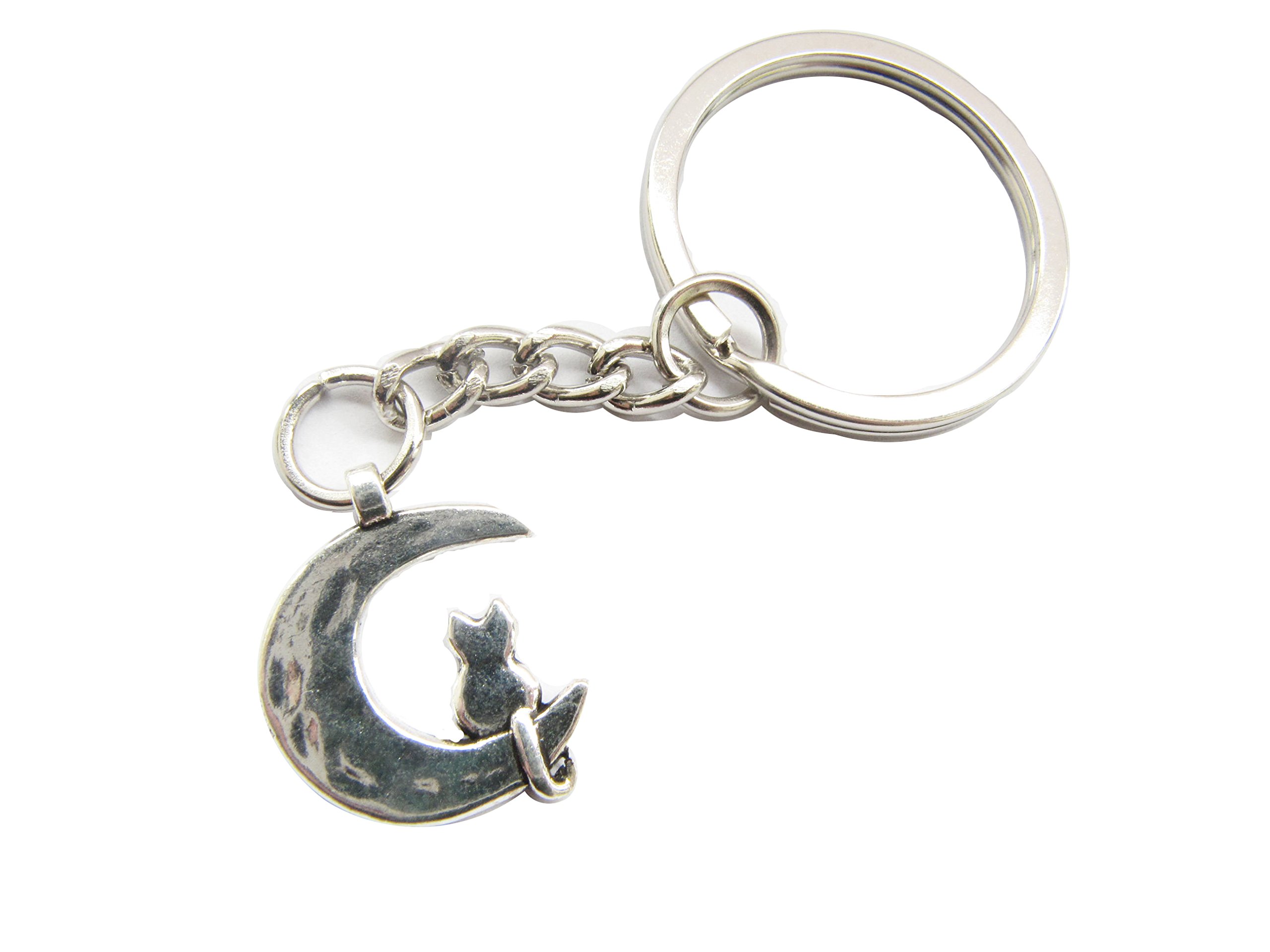 Vintage Silver Cat Keychain with Moon Charm - Elegant Pet Lover Gift for Cat Owners - Perfect for Keys, Bags & Backpacks