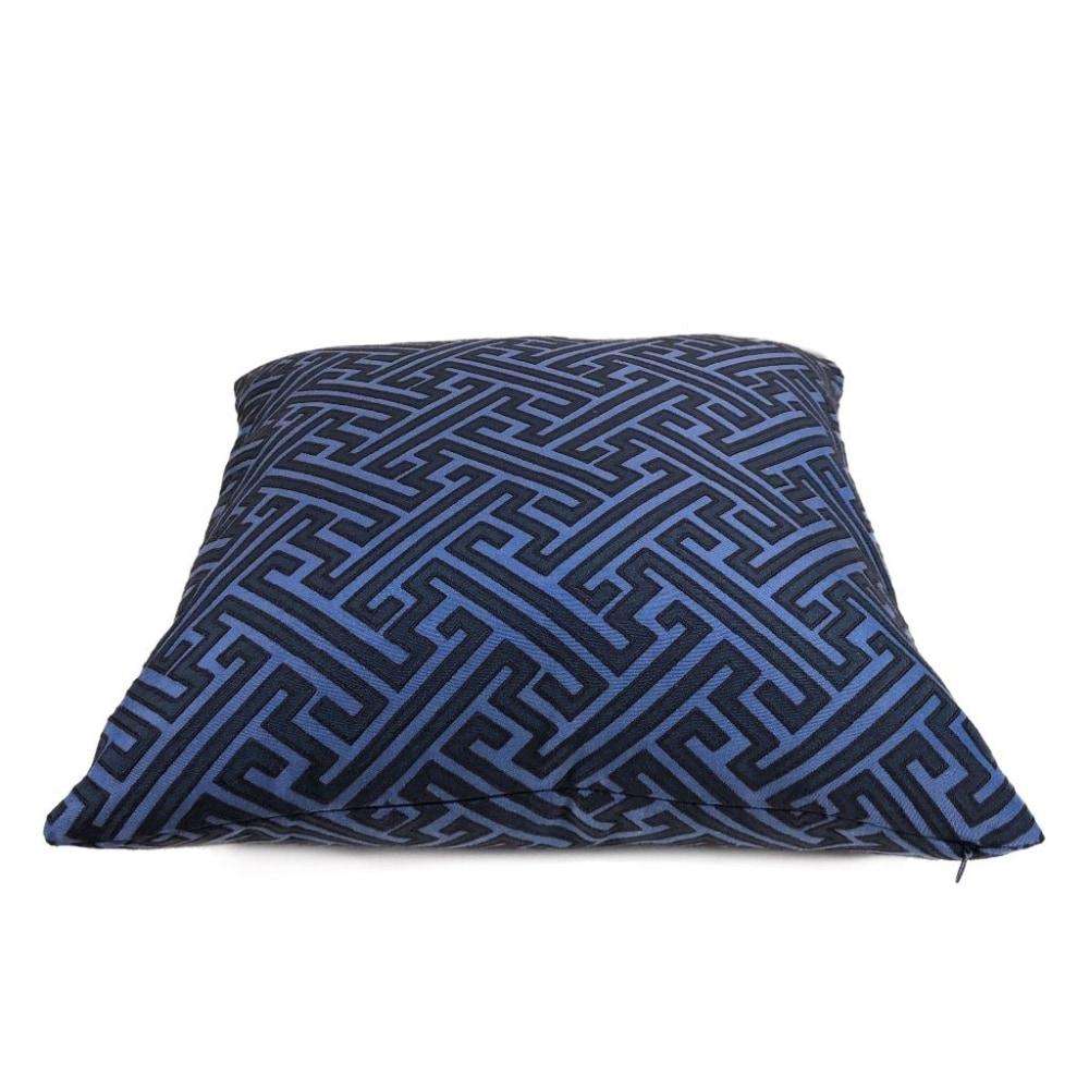 Hercules Greek Key Geometric Jacquard Navy Blue Pillow Cover - Luxury Decorative Throw Pillow Case for Sofa, Bed & Home Decor - 18x18 Inches