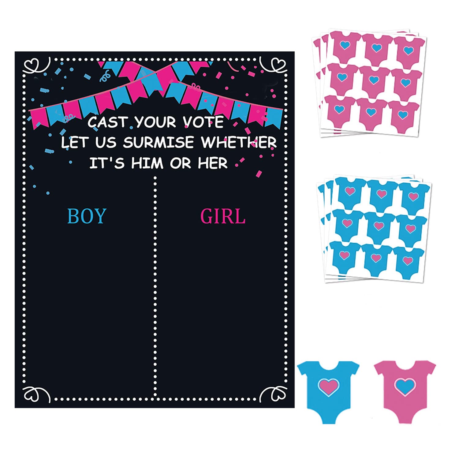 GWAWG 54PCS Gender Reveal Voting Game - Boy or Girl Guessing Game Party Supplies for Baby Shower, Gender Reveal Party & Birthday Celebrations
