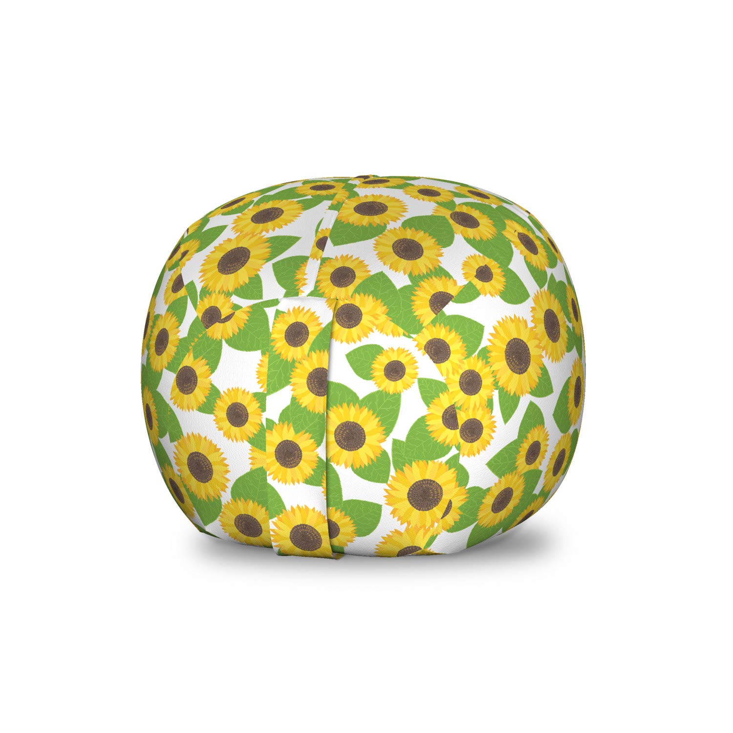 Lunarable Sunflower Storage Toy Bag Chair - Botanical Foliage & Blooming Sunflower Design, Washable Stuffed Animal Organizer Bag (Small, Green/Brown) | Kids Room Decor, Playroom Storage, Nursery Organization