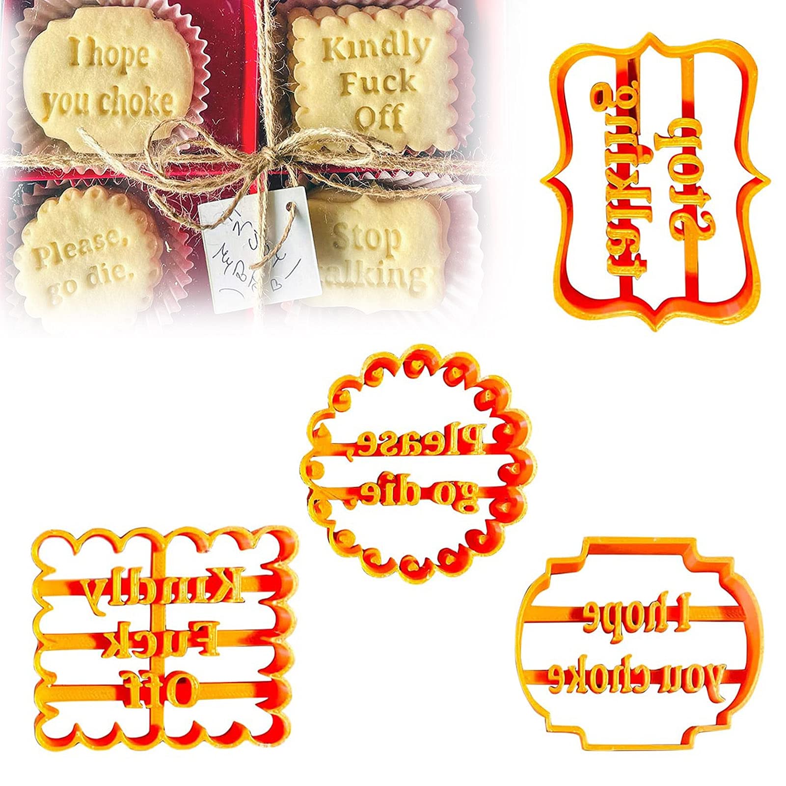 4-Piece Silicone Cookie Molds Set with Good Wishes - Food Grade Baking Molds for Cookies, Chocolate & Candy - Embossing Cutters & Fondant Stampers - Perfect for Holiday Baking, DIY Desserts & Party Treats