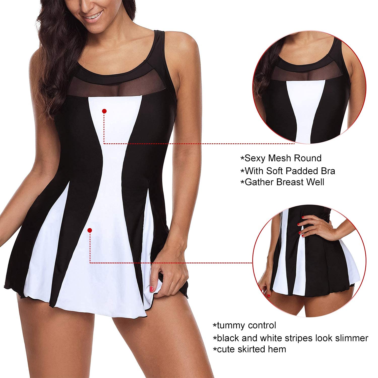 Zando Women's One Piece Swimsuit 2025 - Tummy Control Swim Dress with Skirt | Bathing Suits for Beach, Pool & Vacation