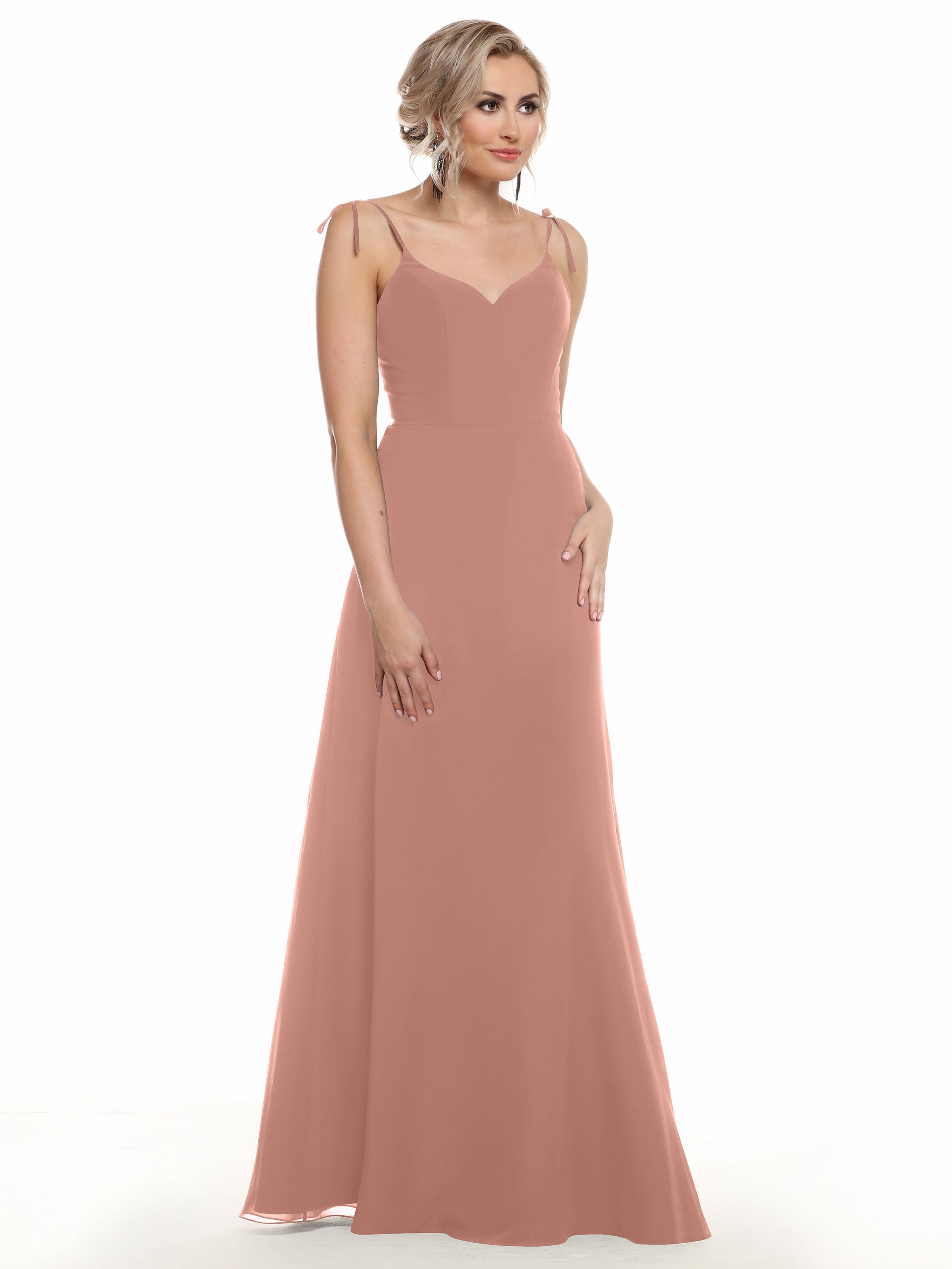 Elegant 80144 Chiffon A-Line Bridesmaid Dress with V-Neck & Spaghetti Straps - Perfect for Weddings, Formal Events & Special Occasions