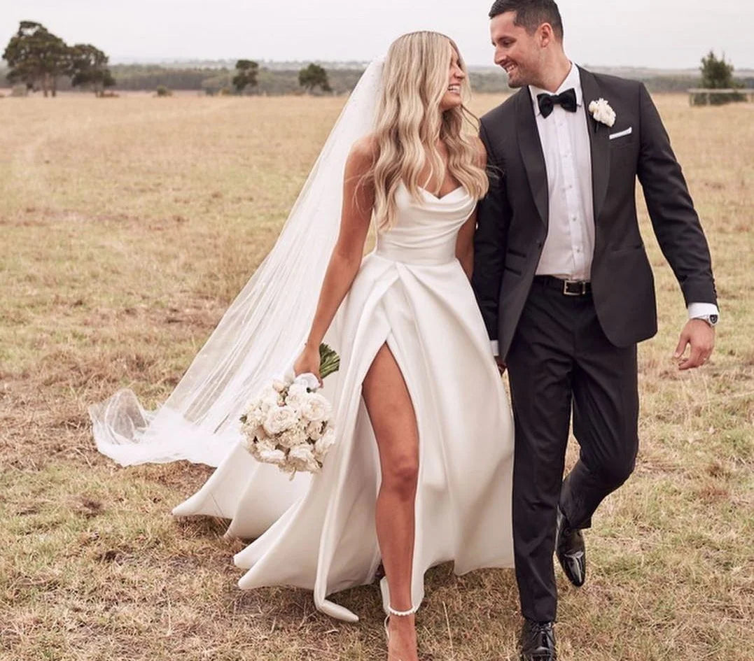 Elegant Soft Satin Strapless Sleeveless Mermaid Vintage Sweep Train Flower Wedding Dress - Perfect for Bridal, Prom, Evening Gala & Formal Occasions