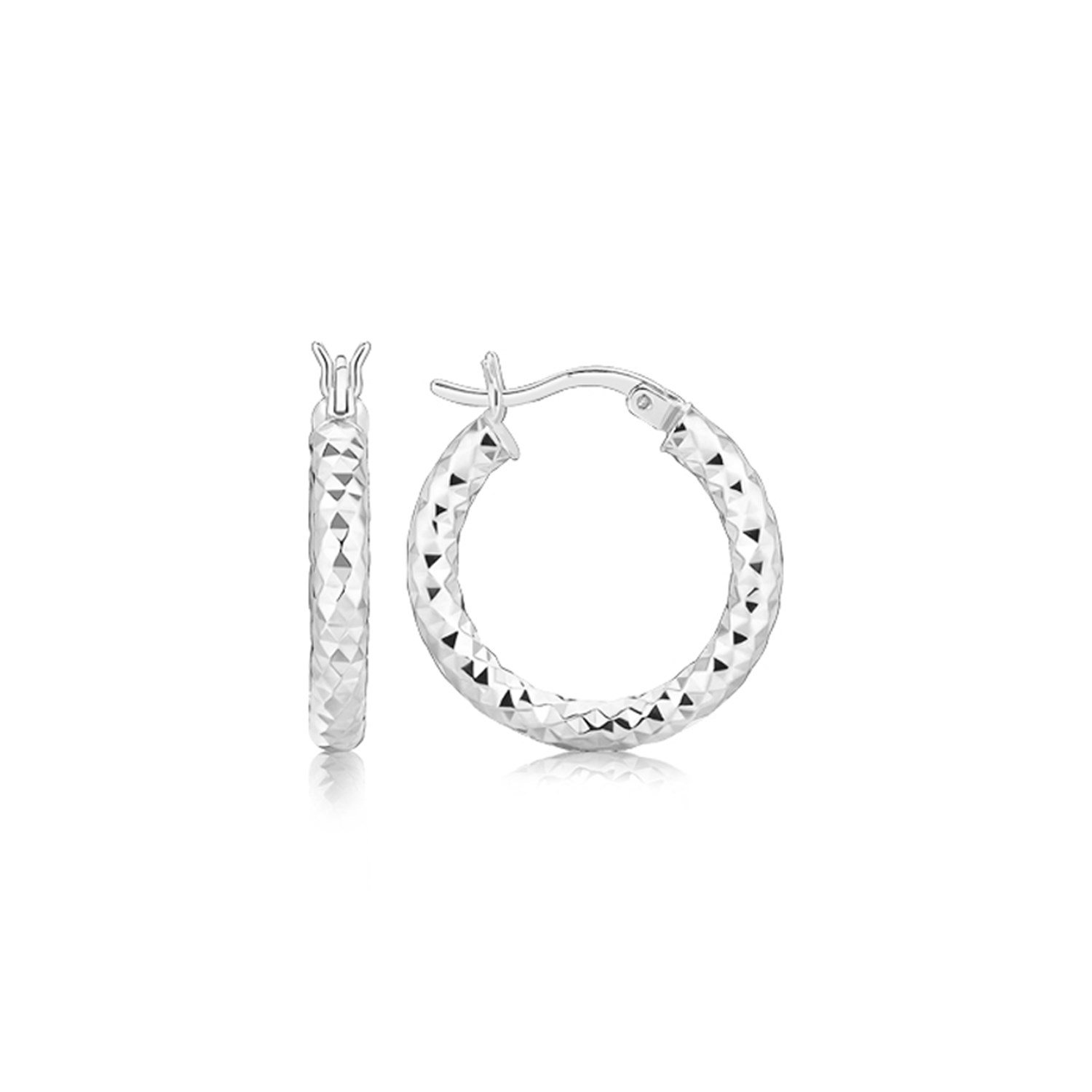 Stylish Sterling Silver Rhodium Plated Faceted Hoop Earrings for Women | Diamond2Deal | Perfect for Parties, Weddings & Everyday Wear