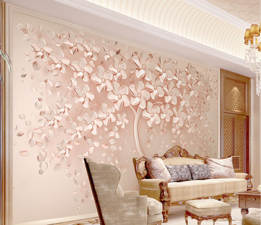 Pink 3D Tree Large Wallpaper Murals - Exclusive Home Decor Collection for Living Room & Bedroom Wall Covering