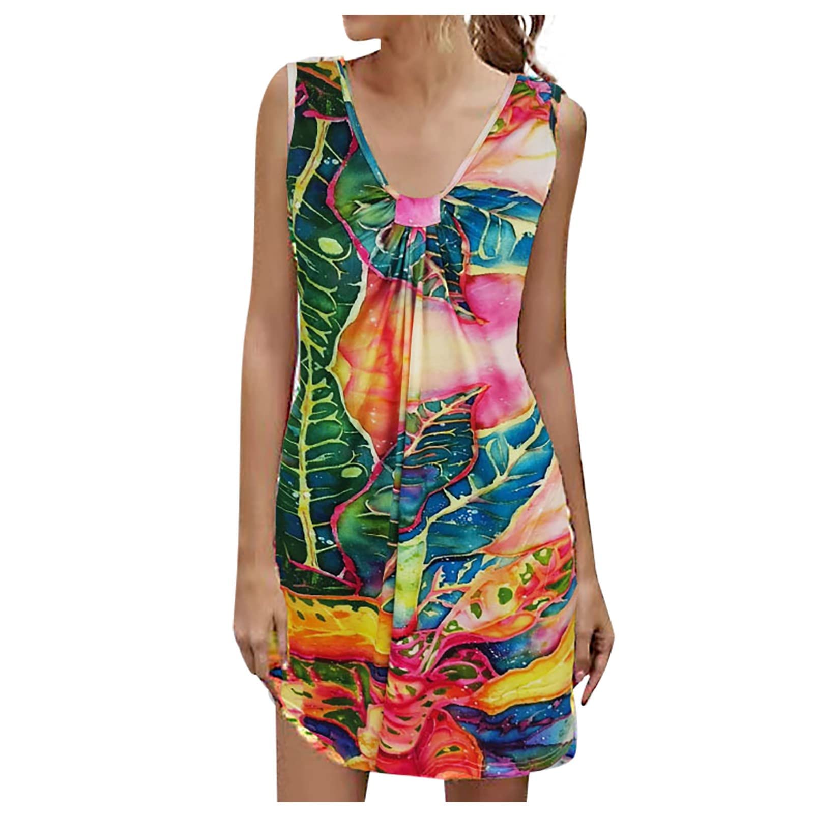 Women's Floral Sleeveless Tank Dress - Casual Summer Beach Dress, Loose Fit Shirt Dress for Outdoors, Travel & Vacation Wear