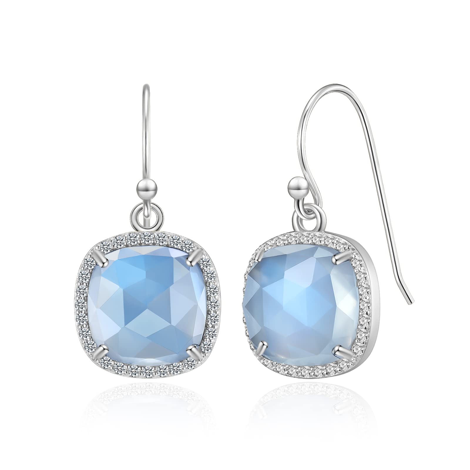14k Gold/Rhodium Plated Genuine Gemstone Dangle Earrings for Women - 10mm Natural Stone Jewelry | Perfect Valentine's Day, Mother's Day & Birthday Gifts | Elegant for Weddings, Parties & Special Occasions