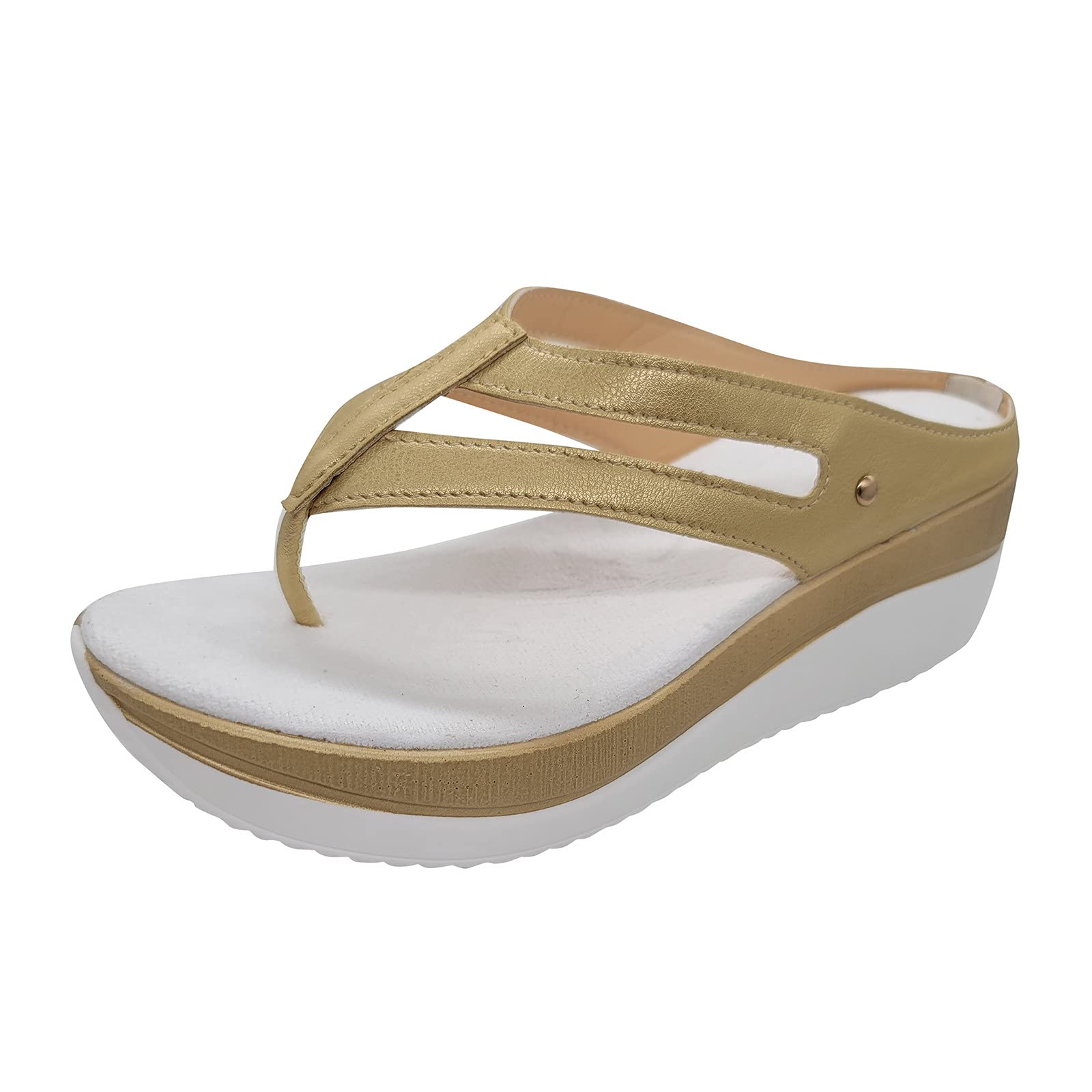 Women's Summer Flip Flops - Comfortable Hollow Heel Slippers for Indoor/Outdoor Wear - Fashionable Slide Sandals (Gold, Size 9.5-10) | Perfect for Beach, Poolside, Spa, and Home Relaxation