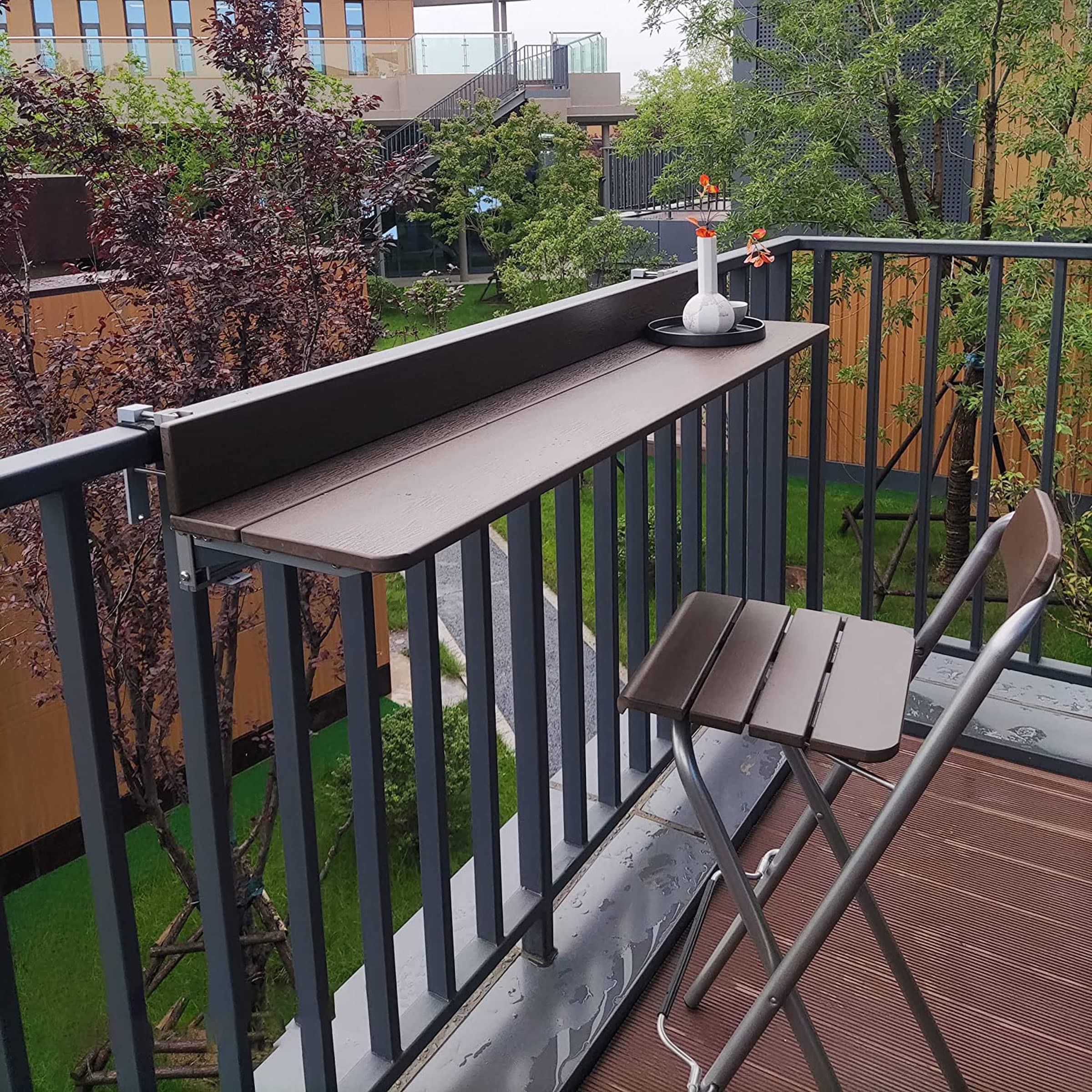 Adjustable Height Folding Balcony Table for Railing - Outdoor Deck Rail Hanging Bar Desk with Space-Saving Design - Perfect for Patio, Garden, and Small Apartment Relaxation