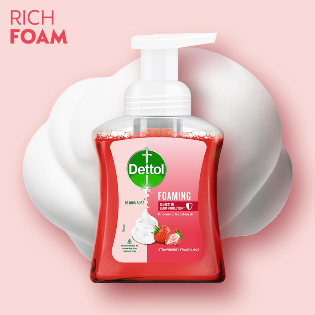 Dettol Foaming Hand Wash Pump with Refill - Strawberry Scent (250ml + 200ml) 2-Pack | Antibacterial Rich Foam Handwash | Moisturizing & Gentle on Skin | Perfect for Home, Office & Travel Hygiene