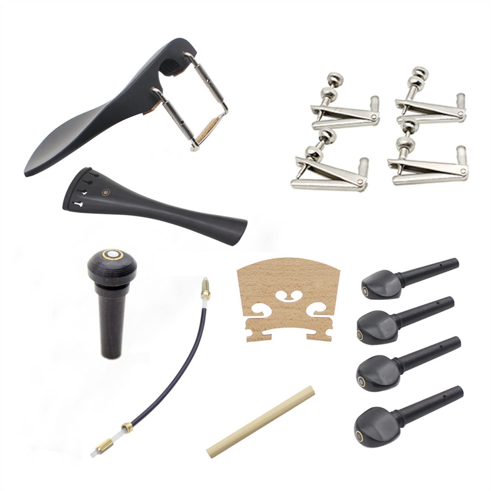 Premium 15-Piece Violin Replacement Parts Set - 4/4 Size Ebony Chin Rest, Pegs & Accessories for Professional & Student Violinists - Perfect for Performances, Practice & Maintenance