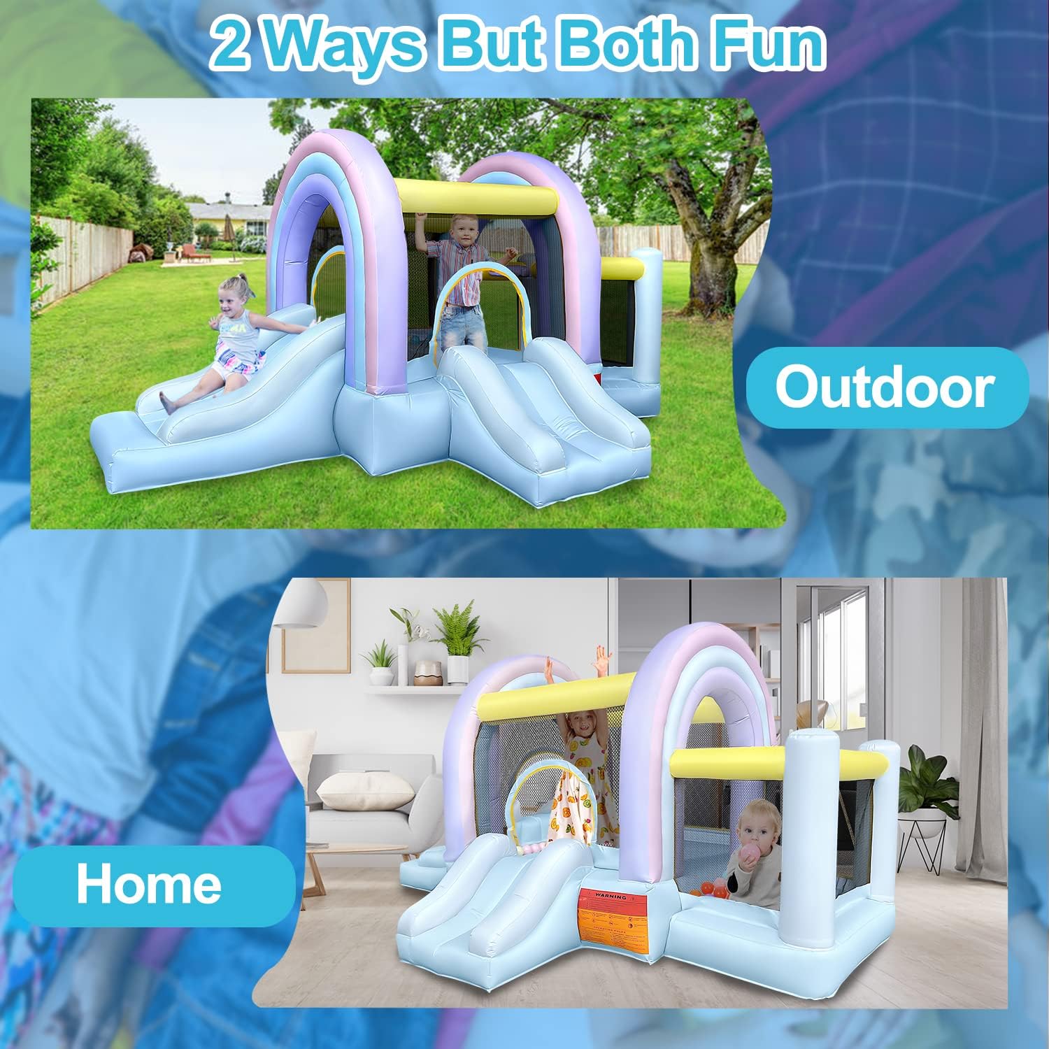 RETRO JUMP Inflatable Bounce House for Kids - Blue Marshmallow Bouncy Castle with Slide, Ball Play Room & Basketball Hoop | Outdoor Inflatable Playhouse with Blower, Balls, Patch Kits & Stakes | Perfect for Birthday Parties, Backyard Fun & Outdoor Playdates