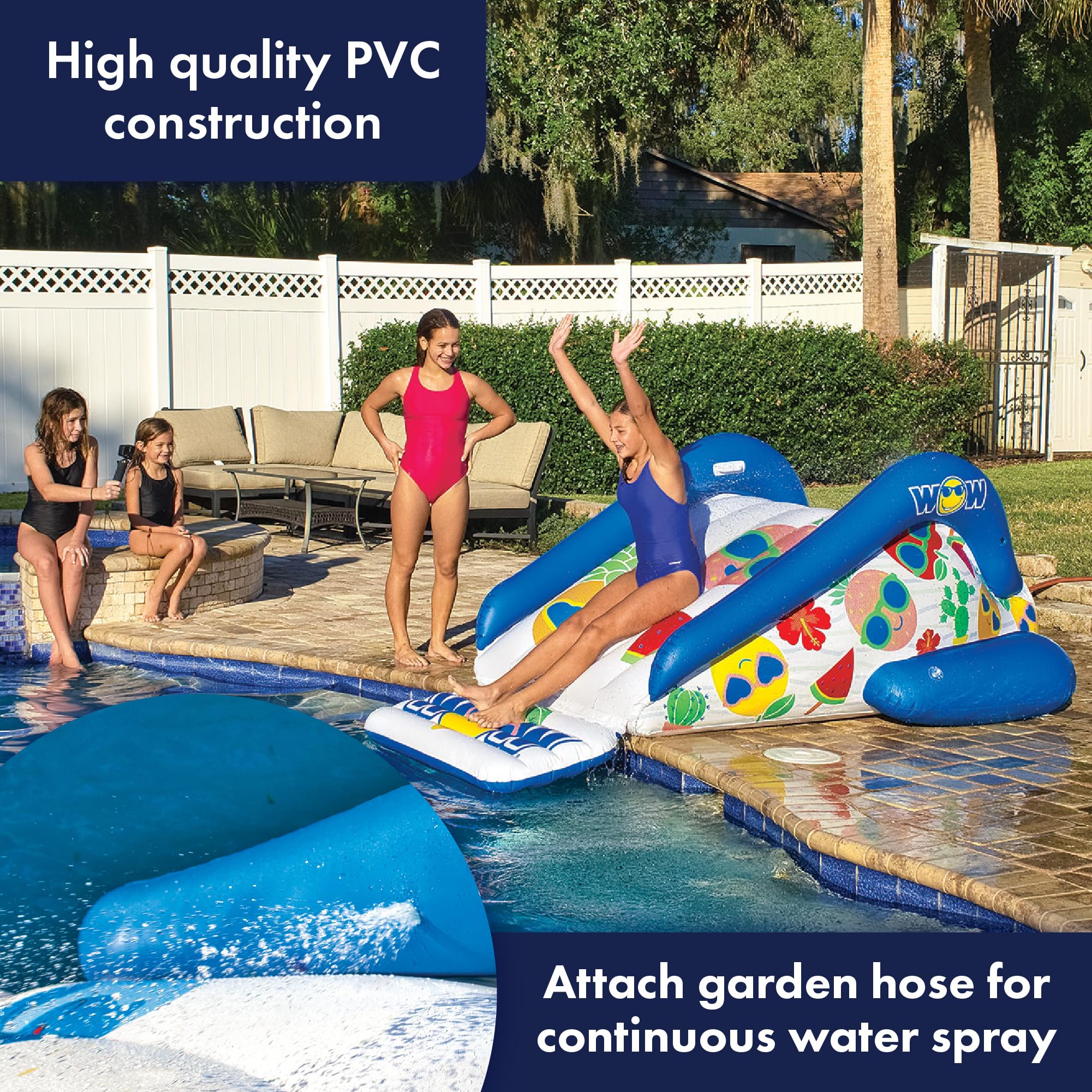WOW Sports Fruit Fun Soaker - Durable Vinyl Inflatable Pool Slide with Built-in Sprayer for Kids & Adults - Perfect for Backyard Summer Fun and Family Gatherings