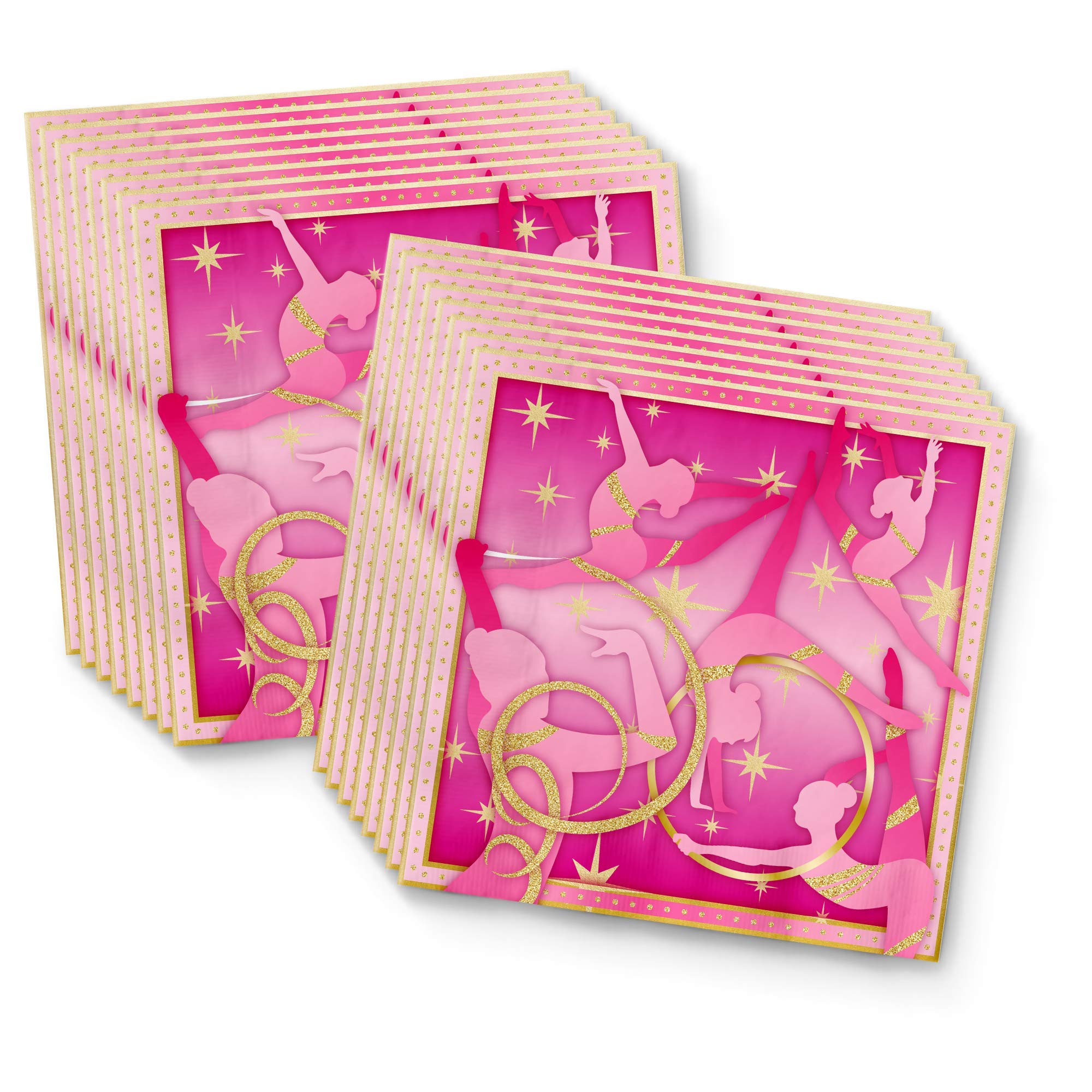 Pink and Gold Gymnastics Birthday Party Supplies Set - 16-Piece Tableware Kit with Plates, Napkins & Cups for Girls' Gymnastics Themed Party Decorations