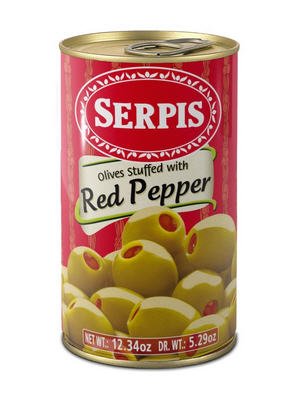 Premium Red Pepper Stuffed Olives 12.34oz (1 Pack) - Gourmet Appetizer for Charcuterie Boards, Cocktail Parties & Mediterranean Recipes