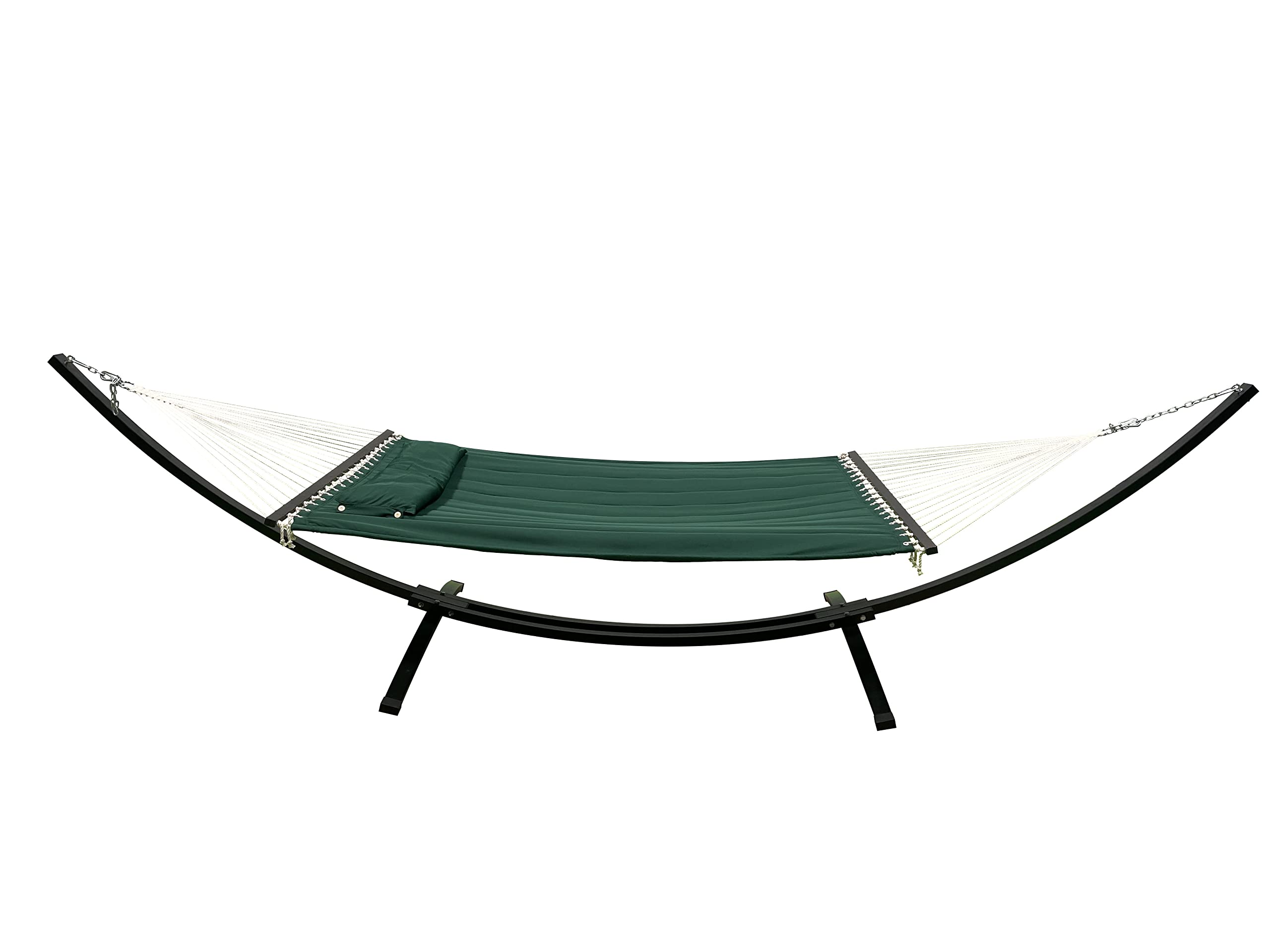 15 Ft. Heavy Duty Black Steel Arc Hammock Stand with Premium Quilted Hammock Bed & Pillow - Indoor/Outdoor Use - Elegant Green - Perfect for Backyard, Patio, Garden Relaxation & Camping