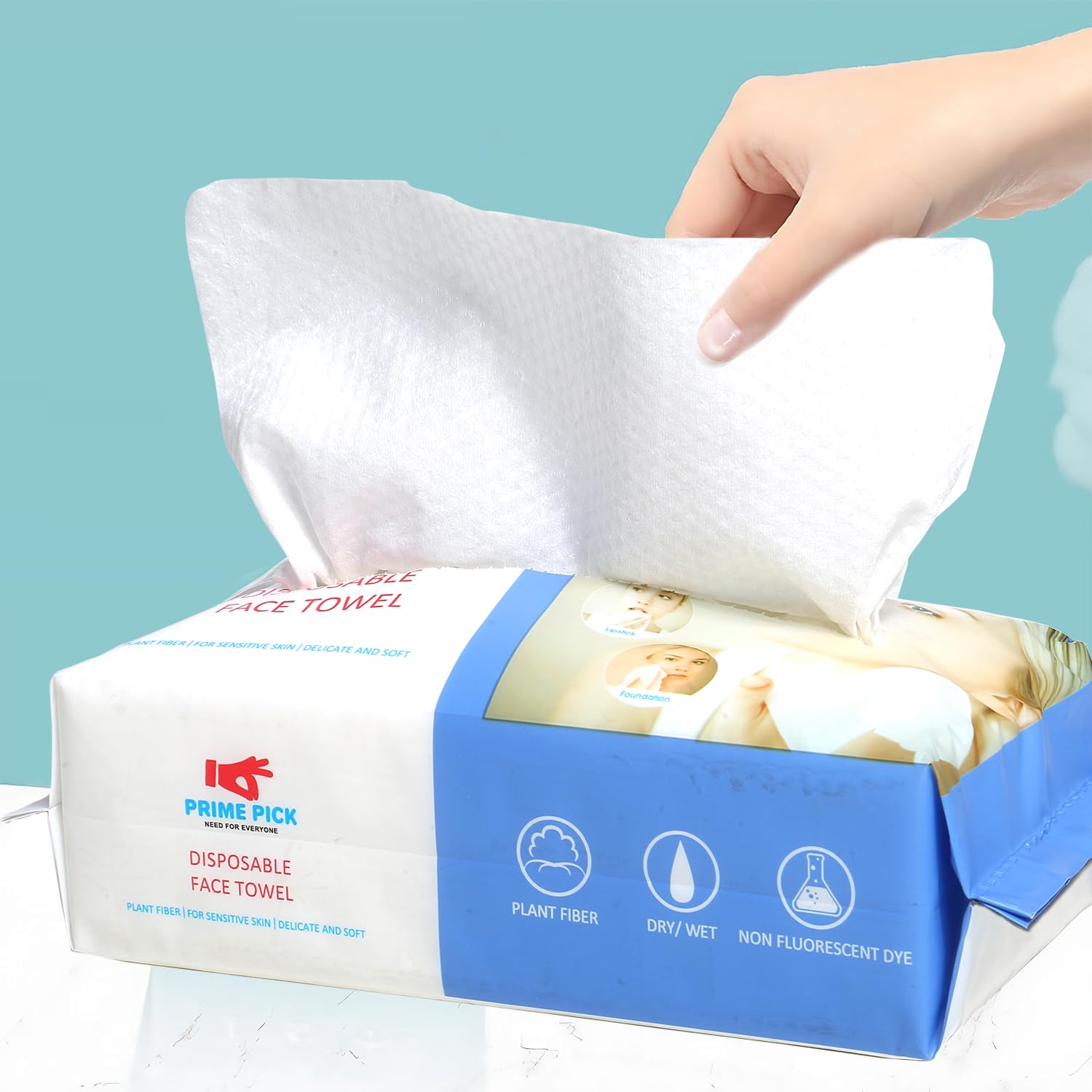 PRIME PICK Disposable Face Towels 50 Count - Soft Cotton Facial Wipes for Skin Care, Makeup Remover & Cleansing | Gentle & Hypoallergenic for Daily Use, Travel & Gym