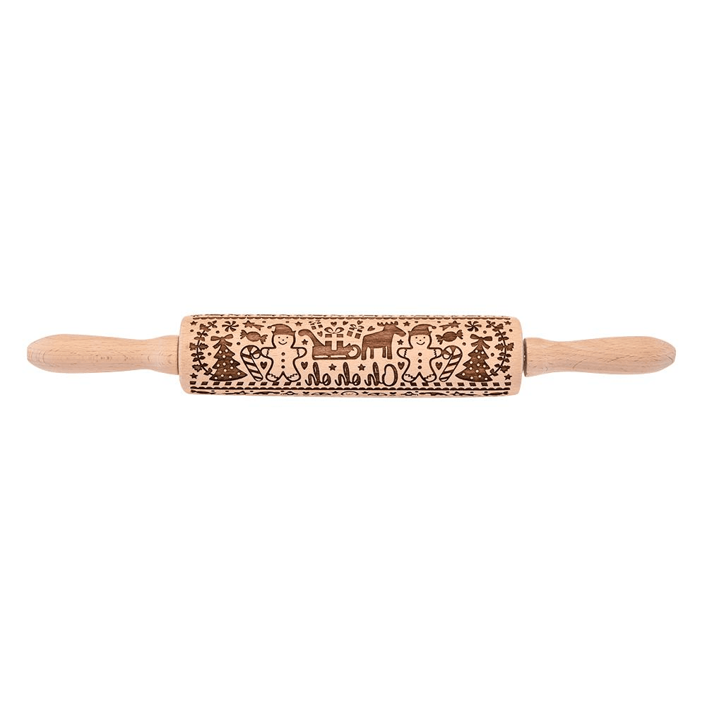 3D Christmas Wooden Embossed Rolling Pin for Cookie Dough - Holiday Baking Decorating Tool for Festive Cookies, Gingerbread, and Pastry Making