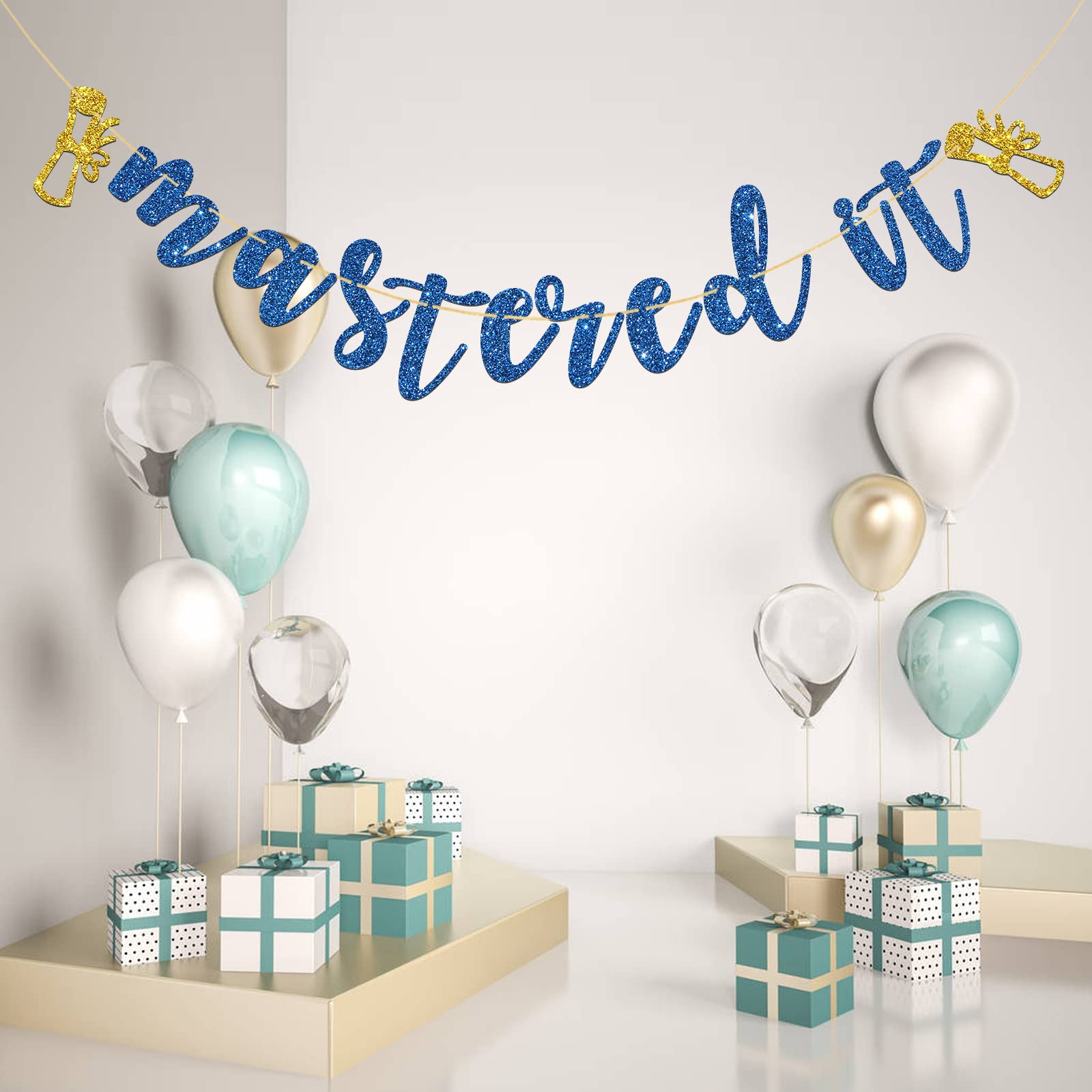 Mastered It Graduation Banner - Blue Glitter High School Graduation Party Decorations - Perfect for Graduation Celebrations, School Parties & Achievement Decor