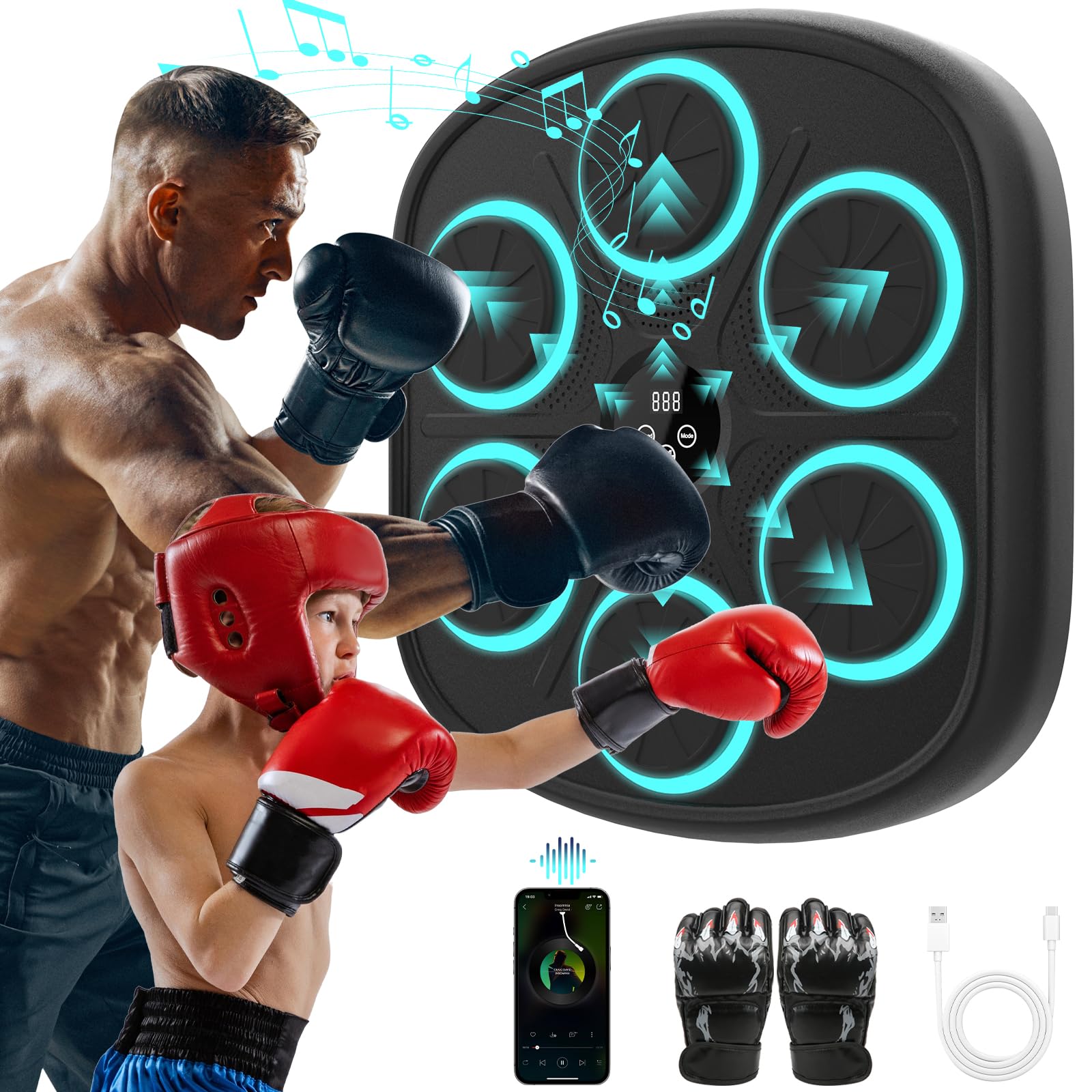 2025 Upgraded Music Boxing Machine for Adults & Kids - Large Wall Mounted Punching Bag with Gloves - 9 Training Modes & 9 Speed Levels - Perfect for Home Gym, Office Workout & Boxing Training