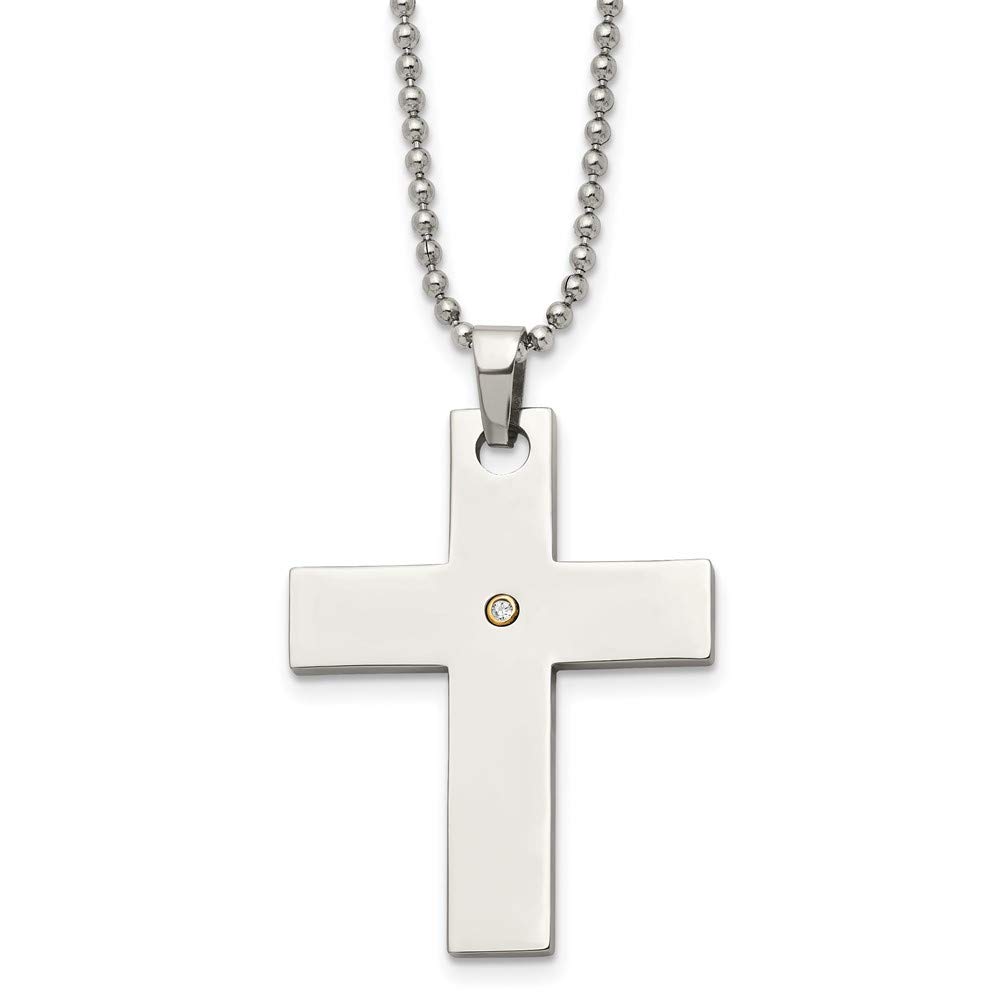 Stainless Steel Cross Necklace with Single Diamond Accent - 22 Inch Chain for Women, Perfect for Everyday Wear, Gifts & Special Occasions