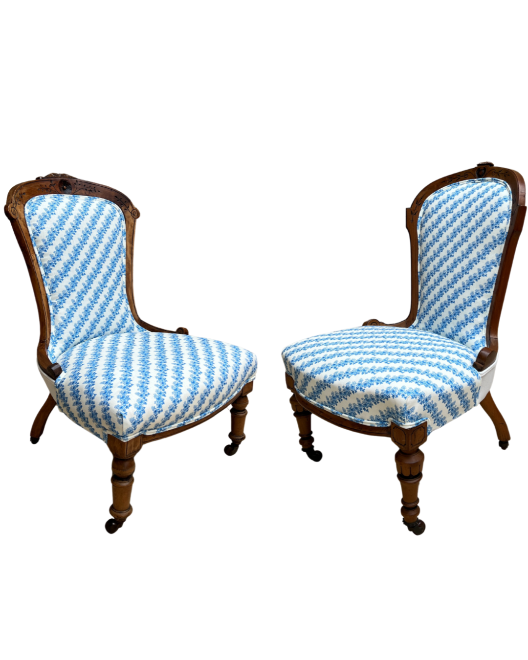 Comfortable Pair of Slipper Chairs for Living Room - Upholstered Accent Chairs with Wooden Legs - Perfect for Small Spaces, Bedroom, or Reading Nook