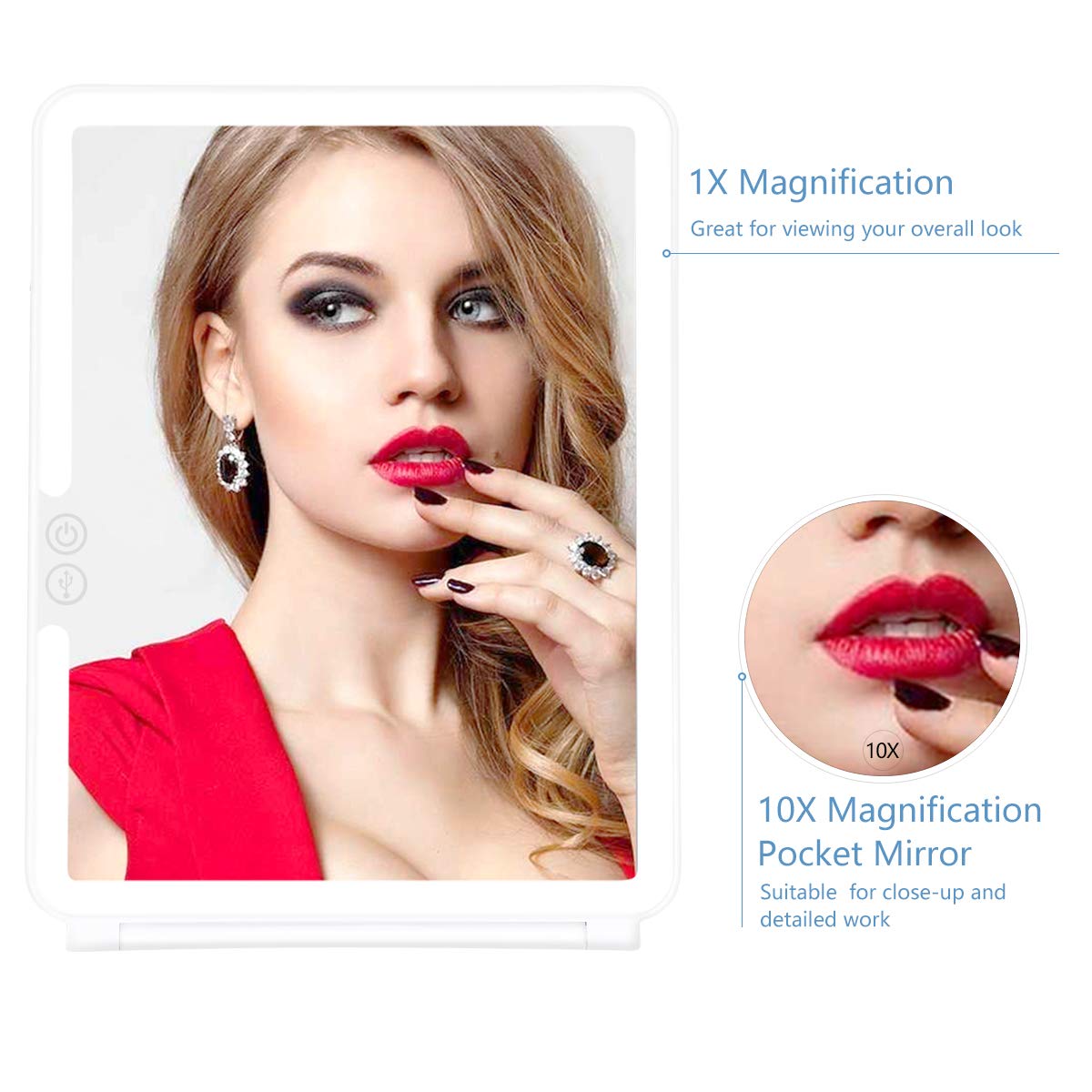 KEDSUM Rechargeable LED Makeup Mirror with Cover - Touch Screen Dimming, 10X Magnification, Portable Travel Vanity Mirror for Home & Travel - Perfect for Makeup, Skincare, and Salon Use