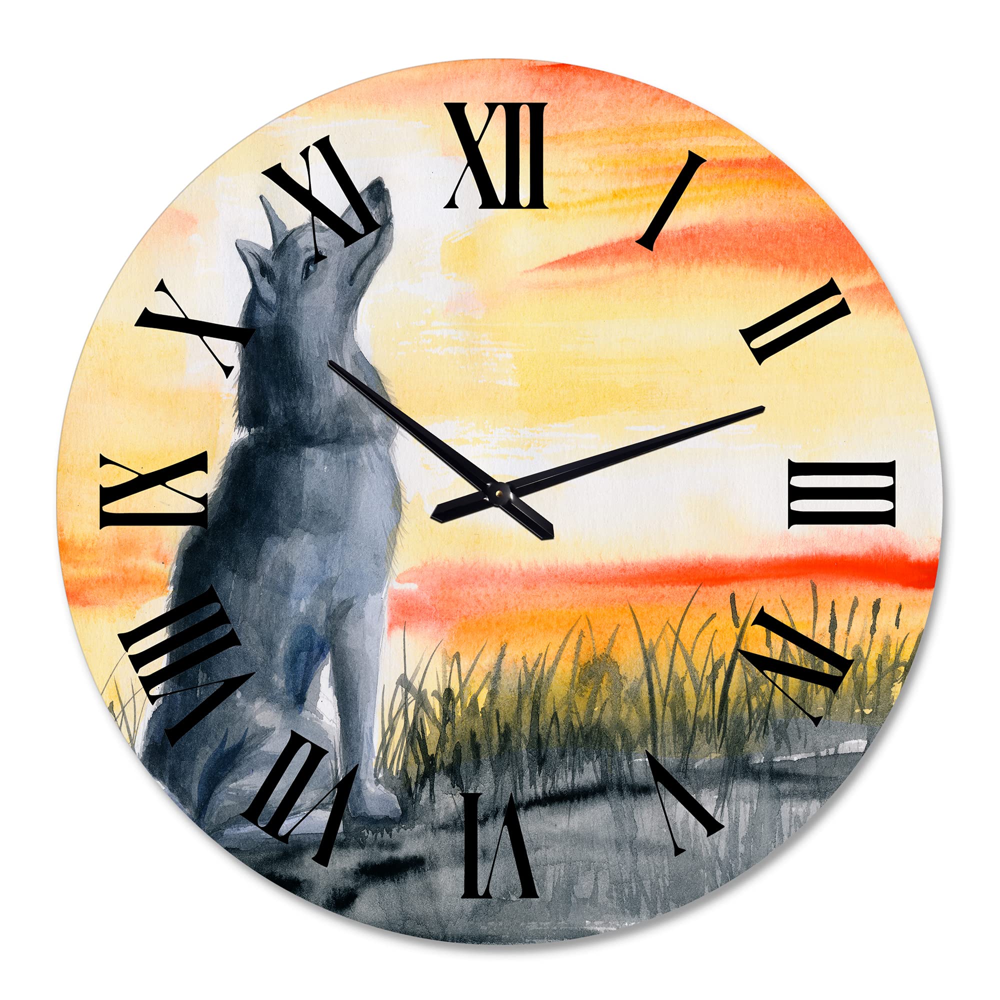 Grey Wolf Howling at The Moon Wall Clock - Large Traditional Animal Wall Clock for Living Room, Bedroom & Office Decor - Perfect for Nature Lovers & Rustic Home Décor