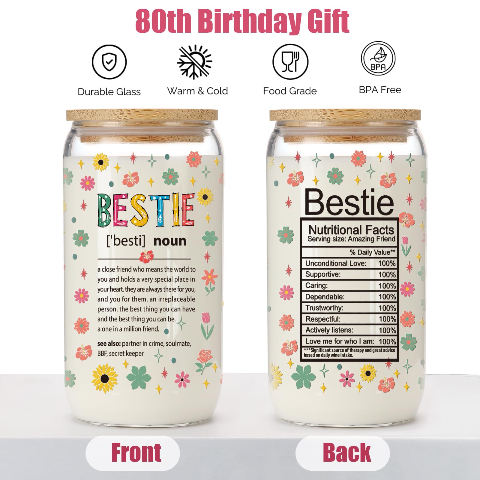 Funny Bestie Definition Glass - 16oz Insulated Tumbler for Women | Best Friend Gifts for Birthday, Christmas & Friendship | Cute BFF Present for Coffee, Tea & Drinks at Home or Office