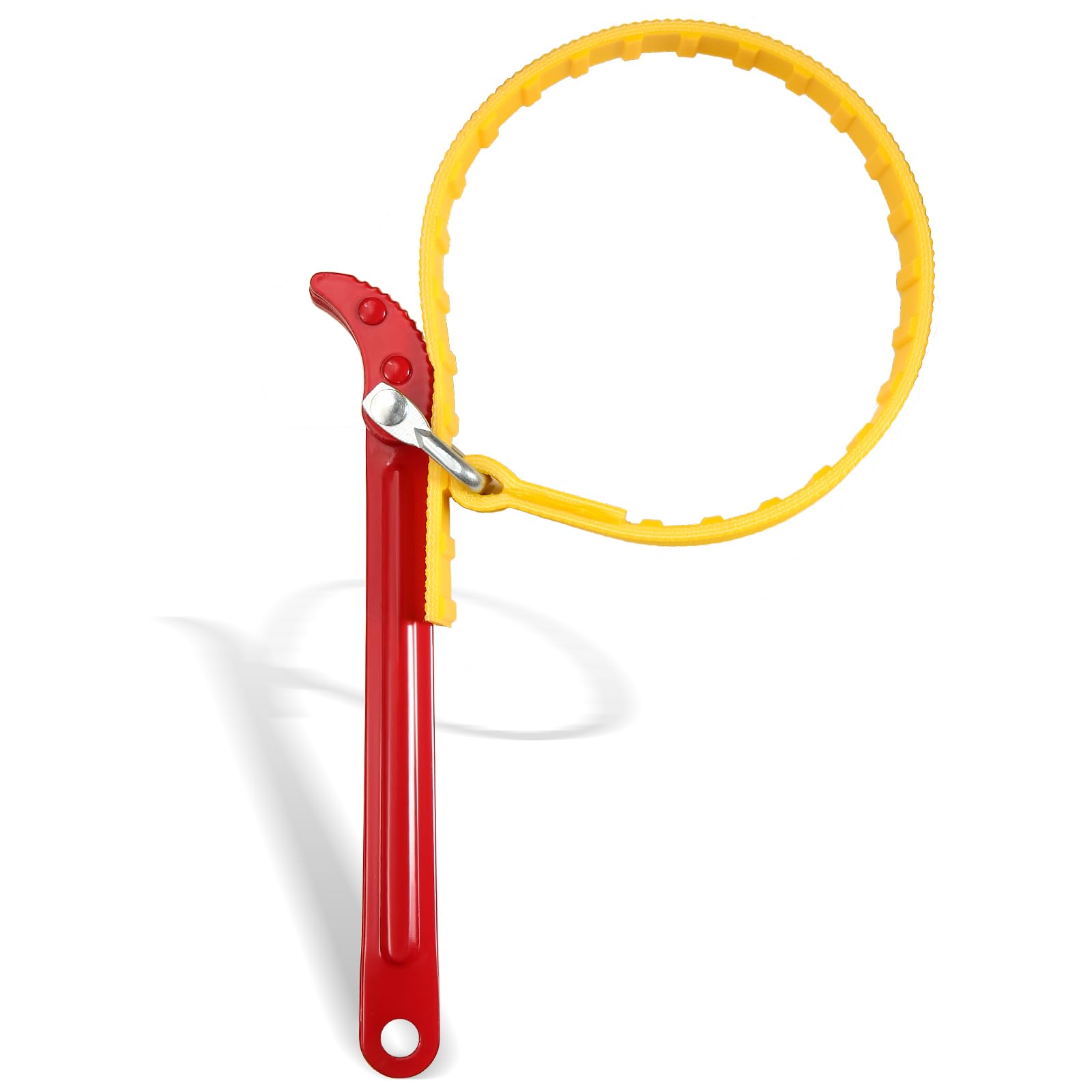 8 Inch Adjustable Strap Wrench with Steel Handle - Heavy Duty Tool for Water Filter Replacement, PVC Pipe Fittings, Oil Filter Removal & Pool Maintenance (Red Handle/Yellow Strap) - Ideal for Plumbing, Automotive & Home DIY Projects