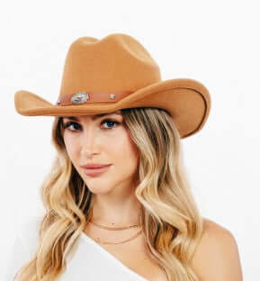 Western Cowboy Hat with Tan Oval Coin Belt - Stylish Accessory for Rodeo, Country Music Festivals & Outdoor Adventures